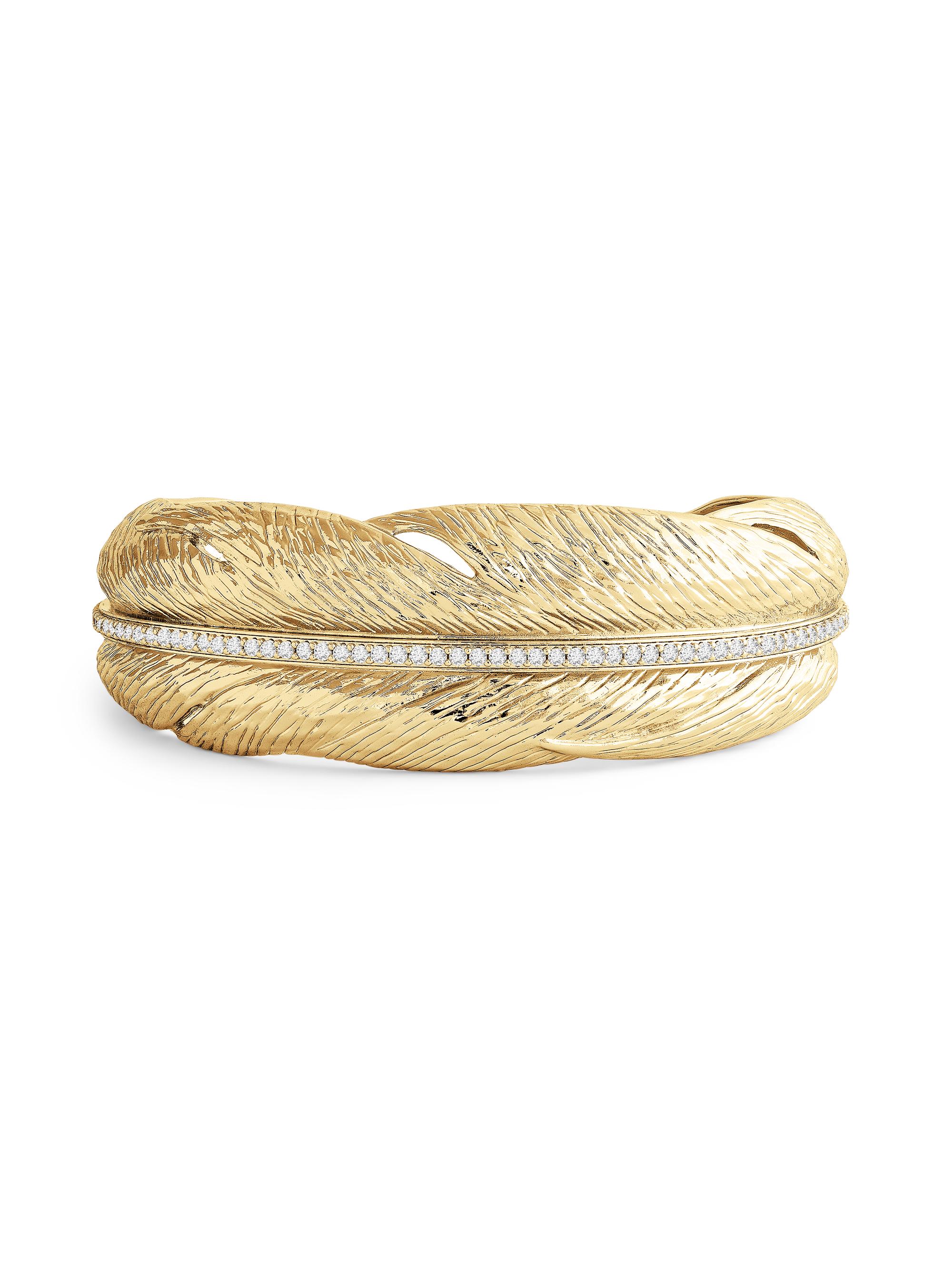 Anabel Aram Women's Feather 18K-Gold-Plated & Crystal Narrow Hinged Cuff - Gold