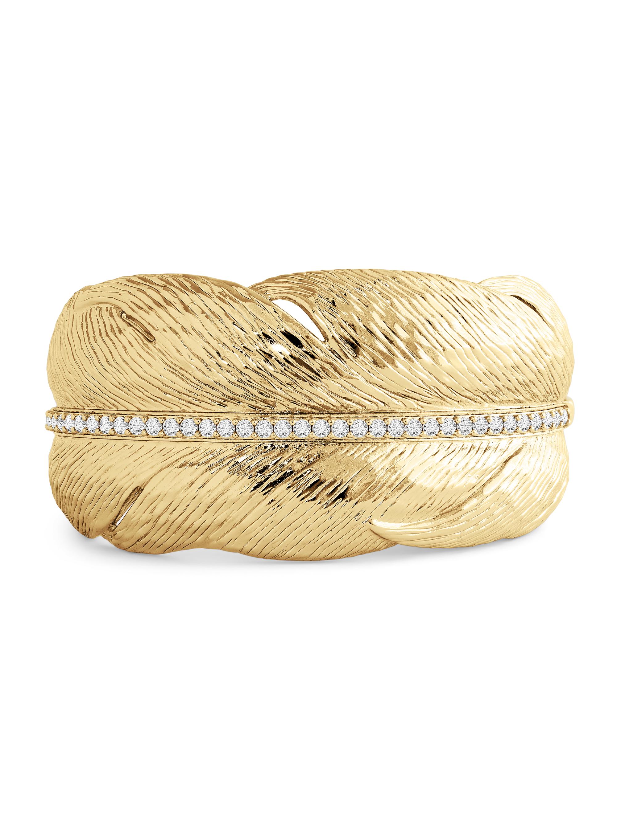 Anabel Aram Women's Feather 18K-Gold-Plated & Crystal Wide Hinged Cuff - Gold