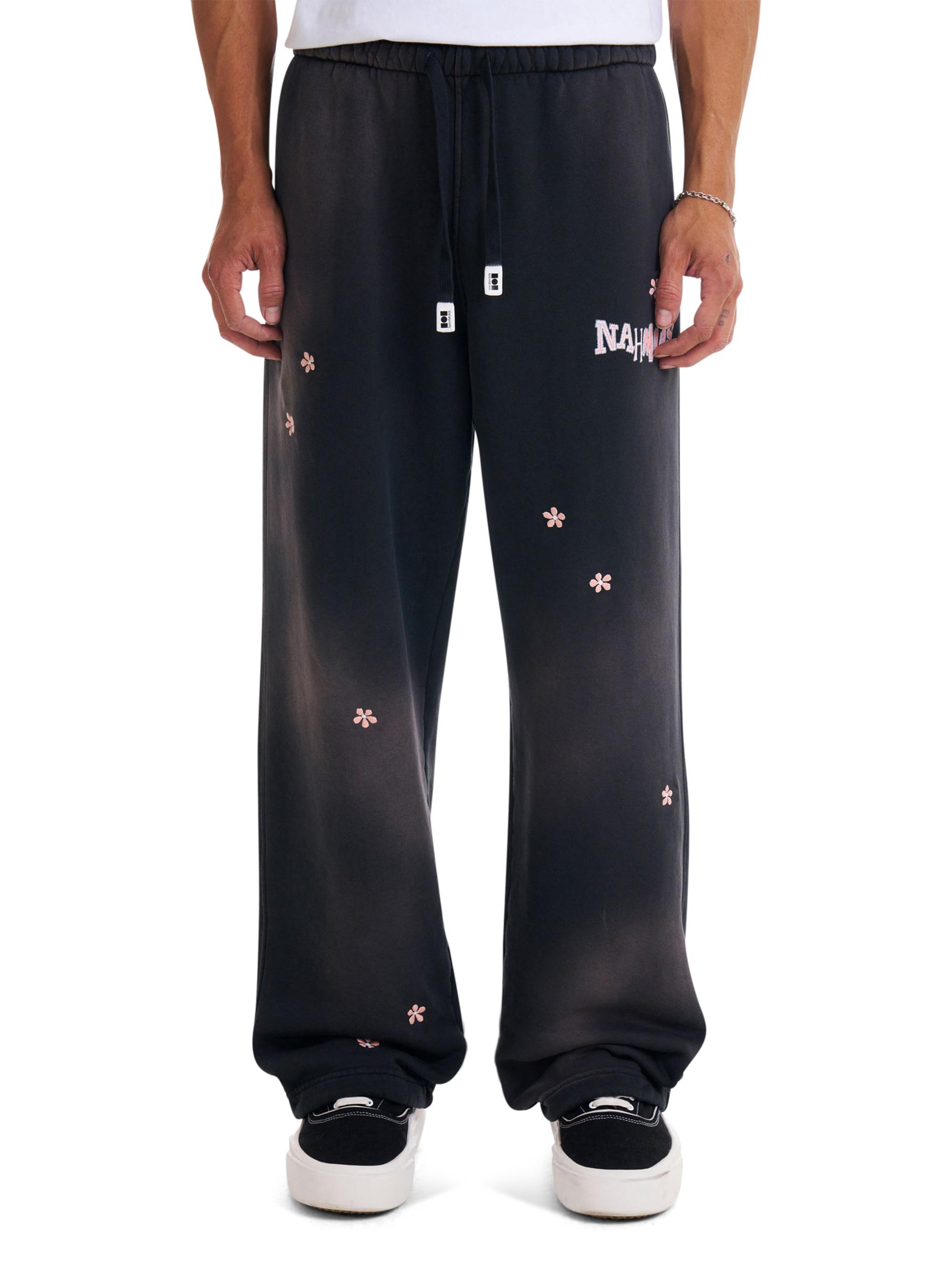 Nahmias Men's Flower Groms Wide-Leg Sweatpants - Aged Black Fleece