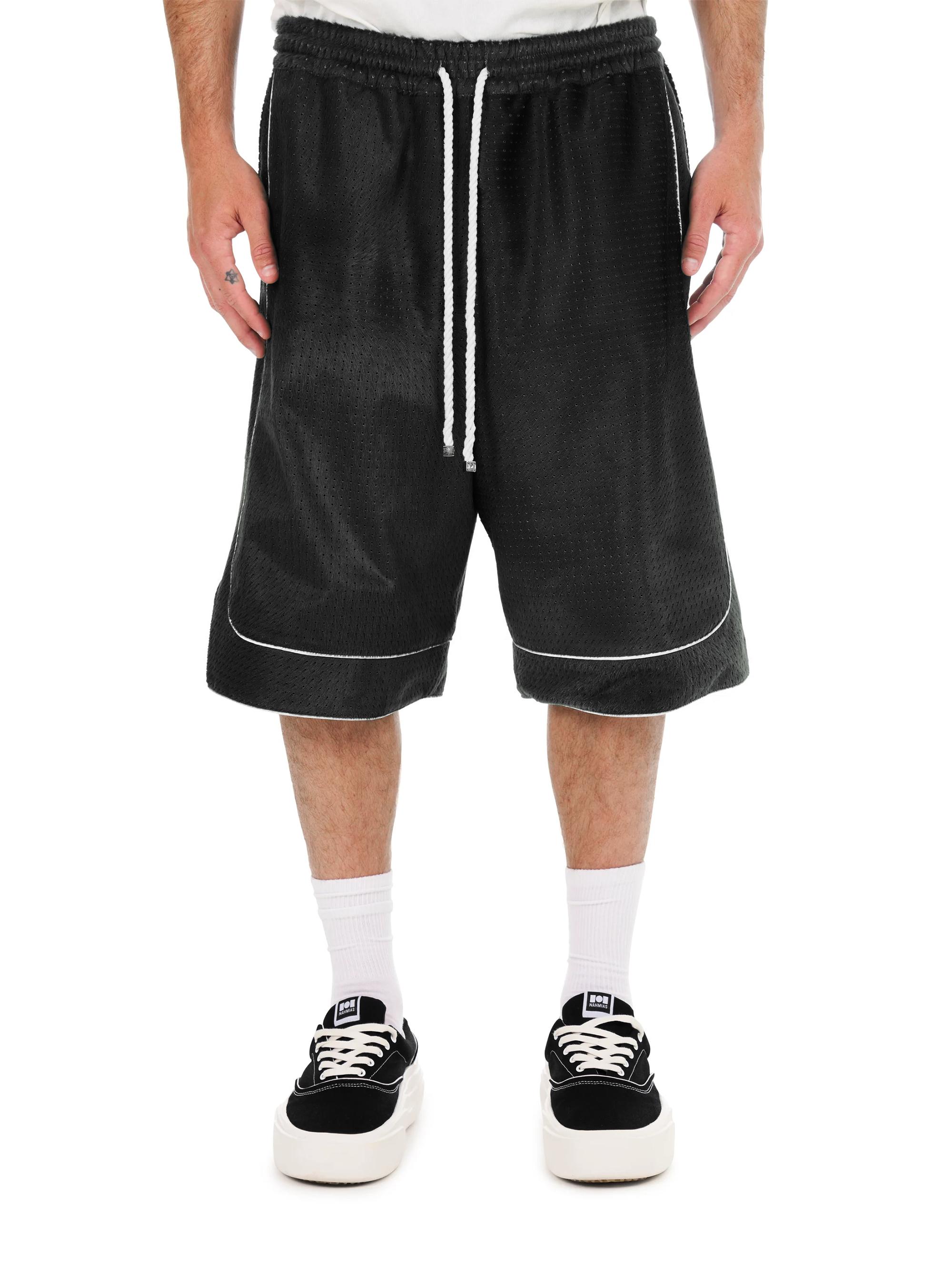 Nahmias Men's Suede Basketball Shorts - Black Leather