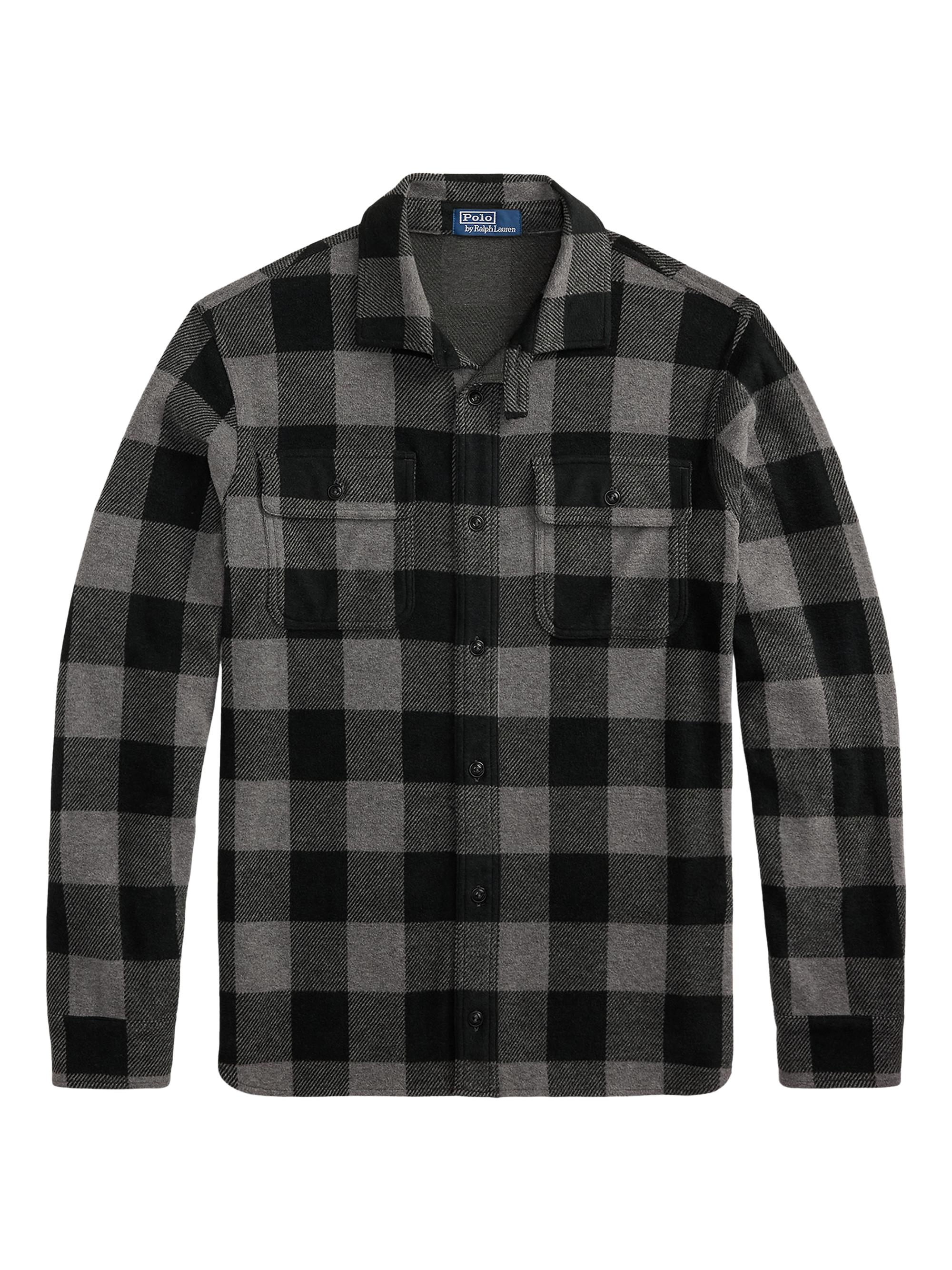 Polo Ralph Lauren Men's Plaid Flannel Knit Overshirt - Polo Black Flannel Heather