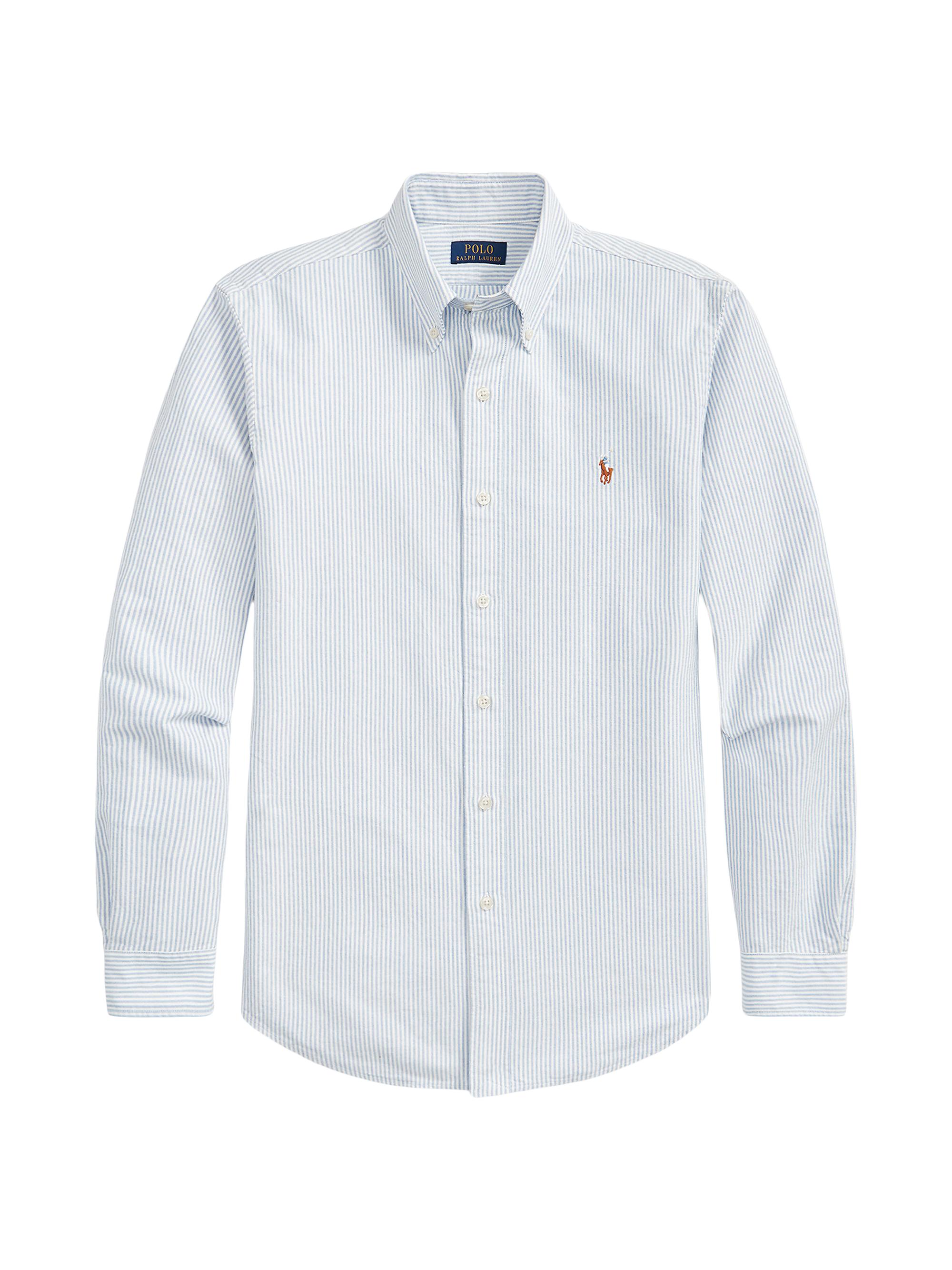 Polo Ralph Lauren Men's Striped Cotton Custom-Fit Oxford Shirt - Blue White Stripe