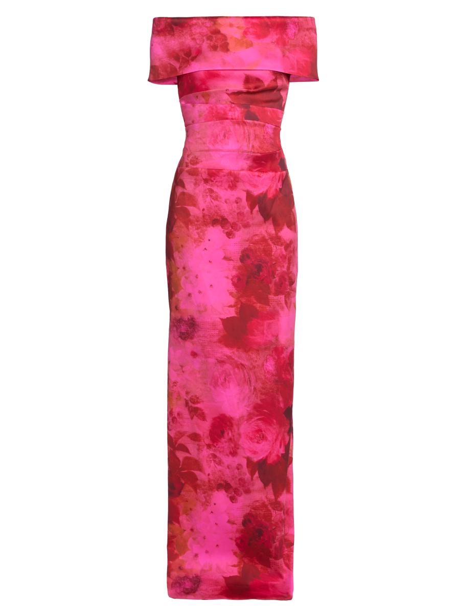 Teri Jon Women's Floral Off-the-shoulder Ruched Gown