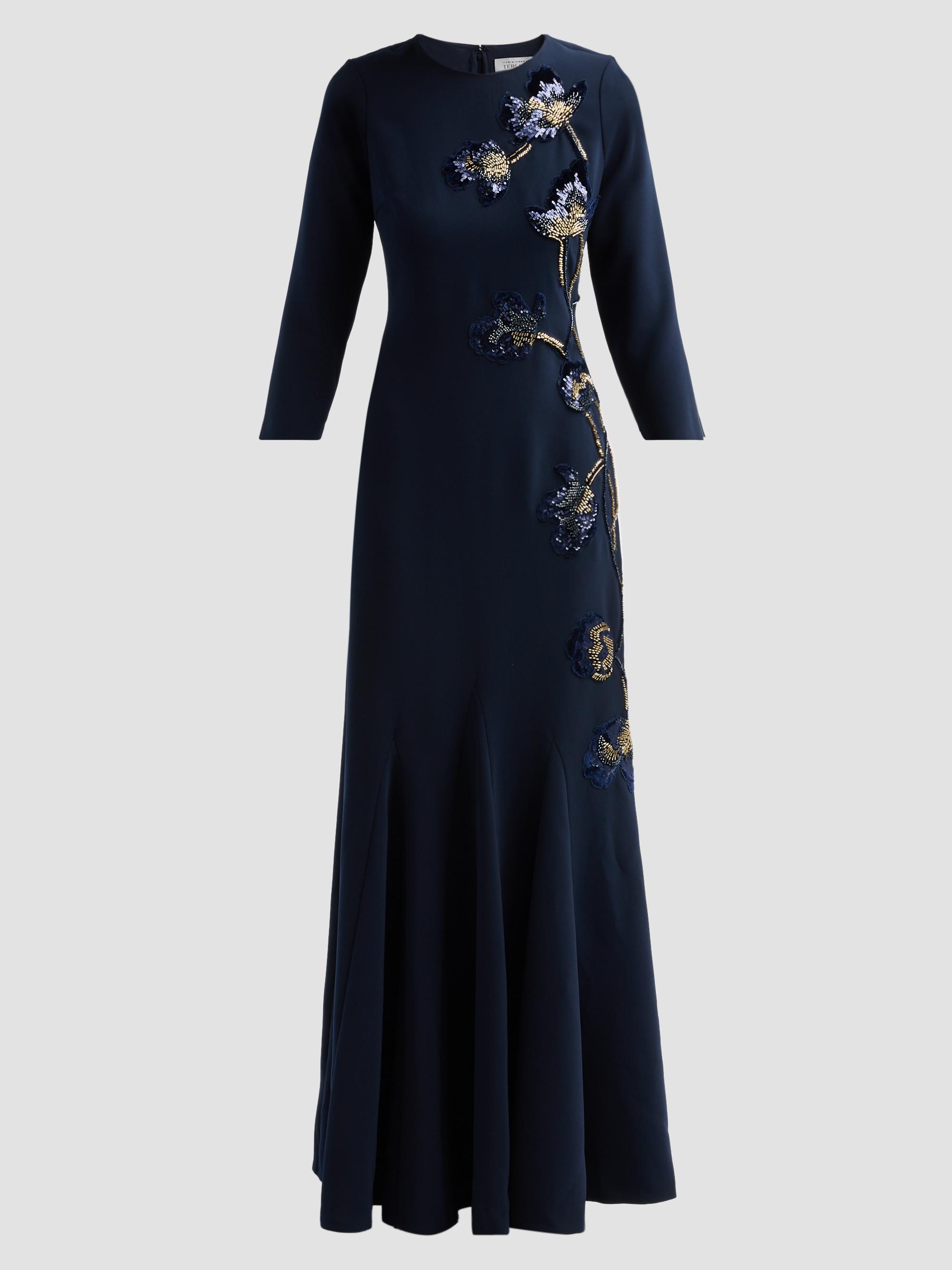teri jon by rickie freeman embroidered tulle tea dress Floral Embroidered Teri Jon Long Dresses Teri Jon By Rickie Freeman  Embroidered Floral Tulle Fit-N-