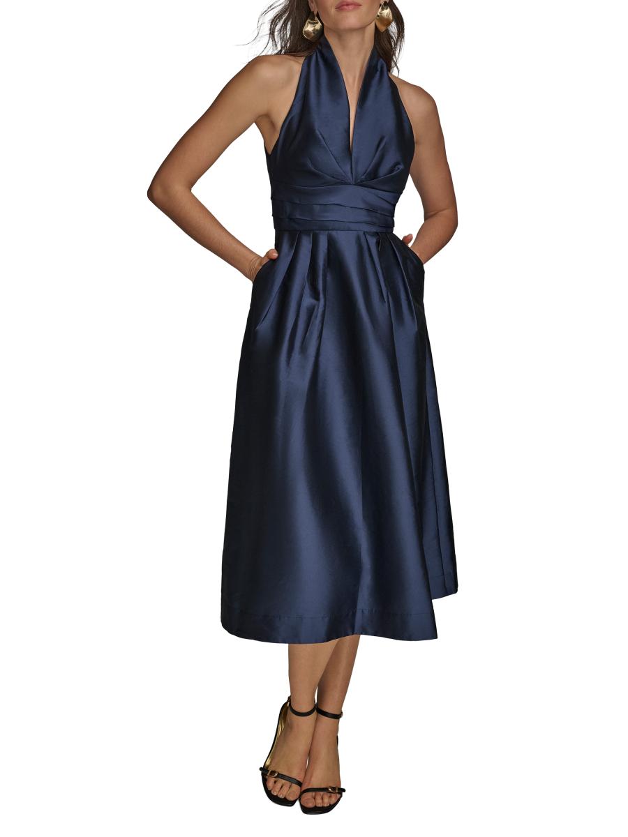 Donna Karan New York Taffeta Halterneck Midi-Dress | Saks Fifth Avenue