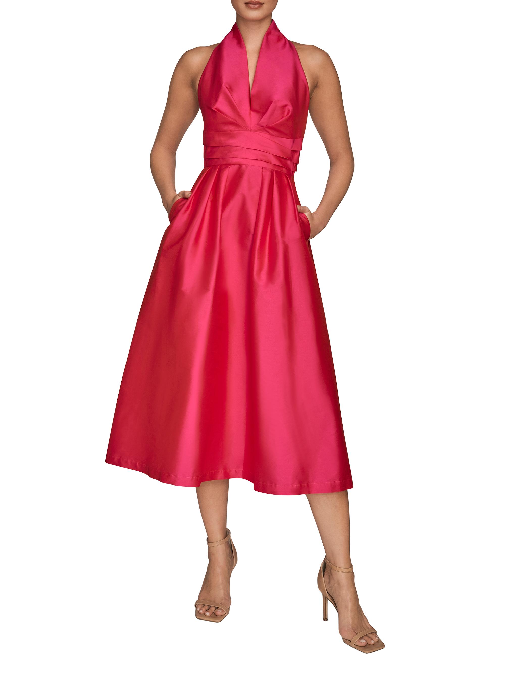 Donna Karan New York Women's Taffeta Halterneck Midi-Dress - Hot Fuschia