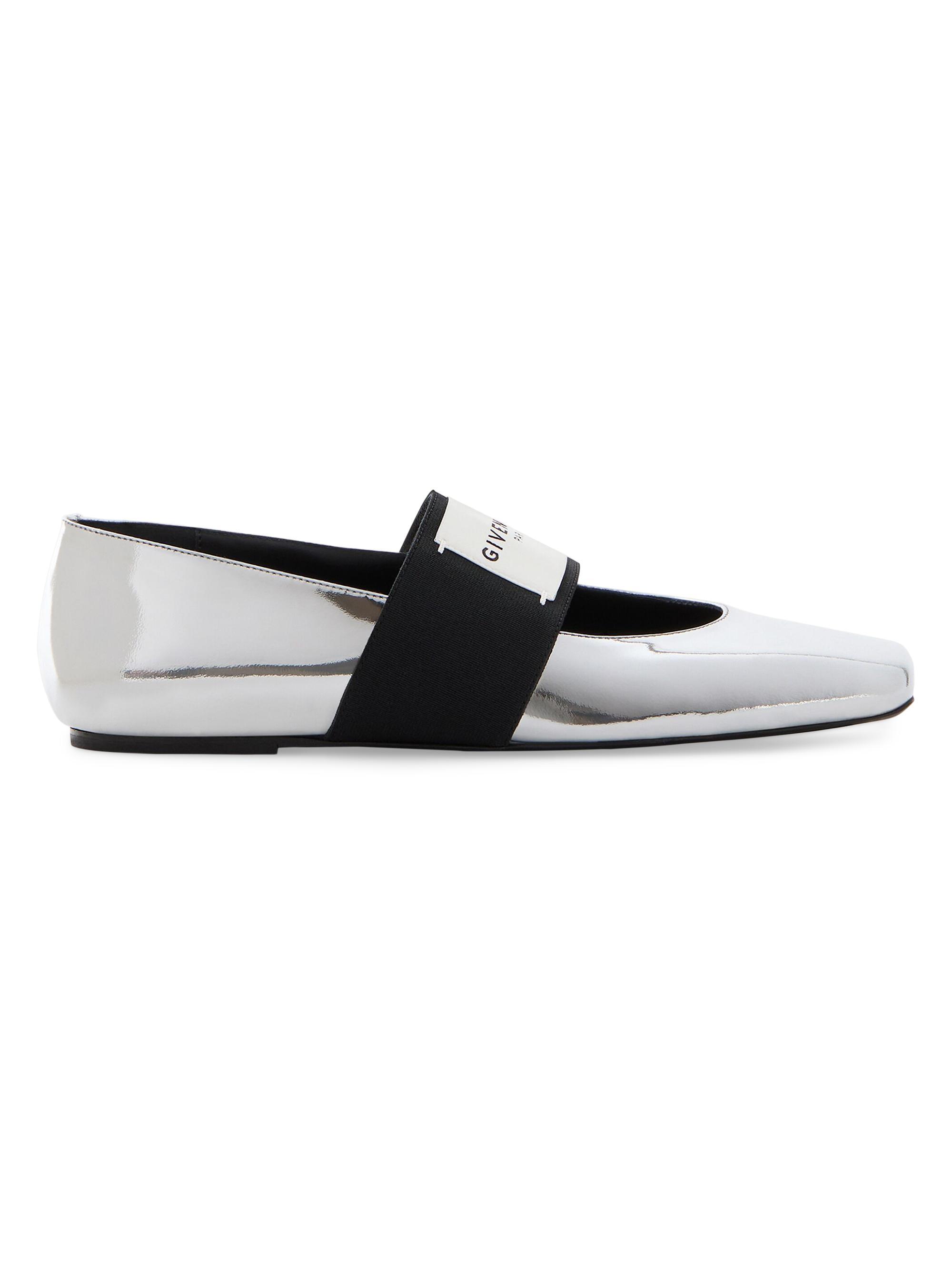 Givenchy Women's Sliced Square Ballerinas in Mirror Effect Leather - Silvery Grey