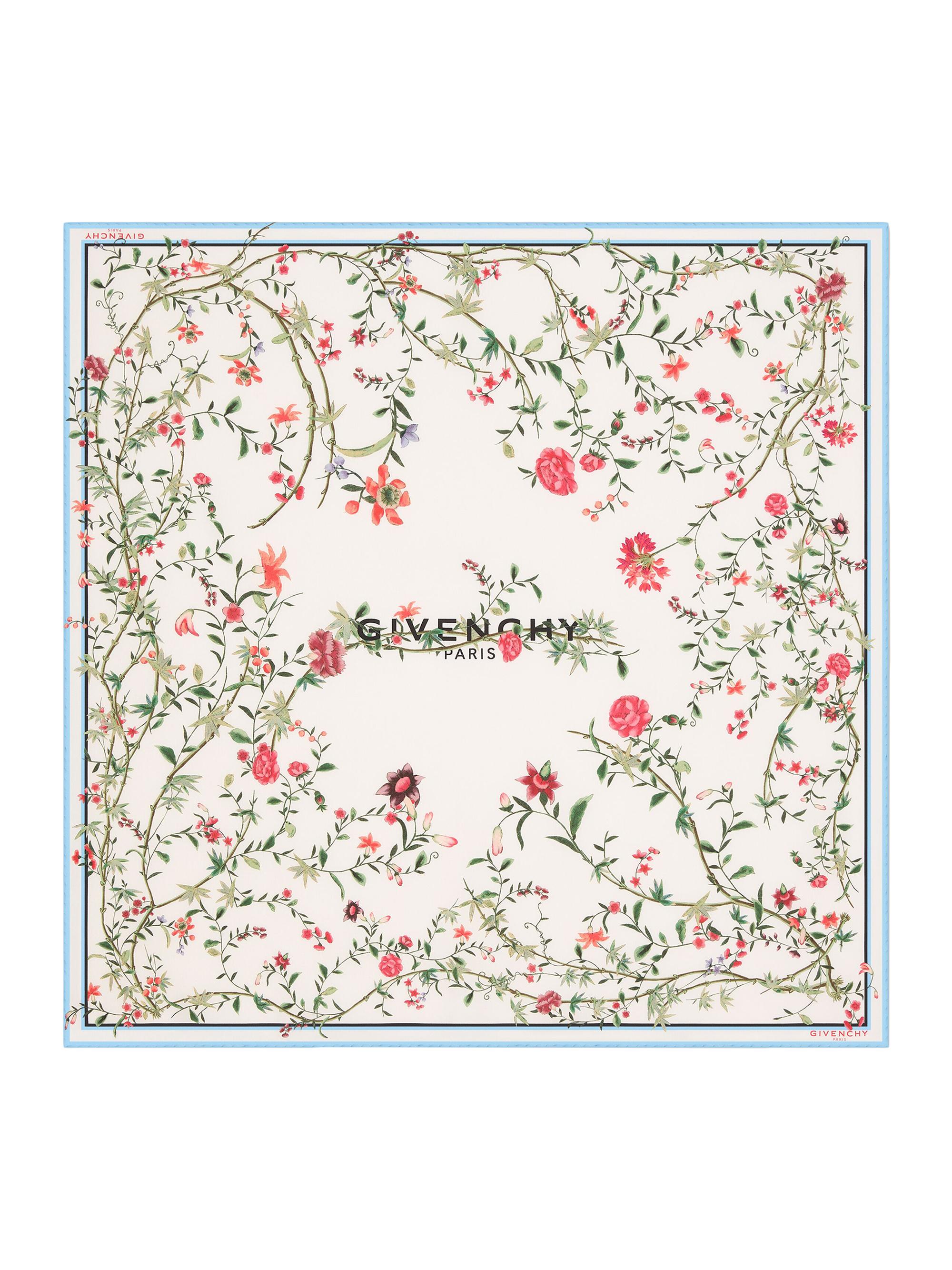Givenchy Women's Square Scarf in Silk with Floral Print - Baby Blue White