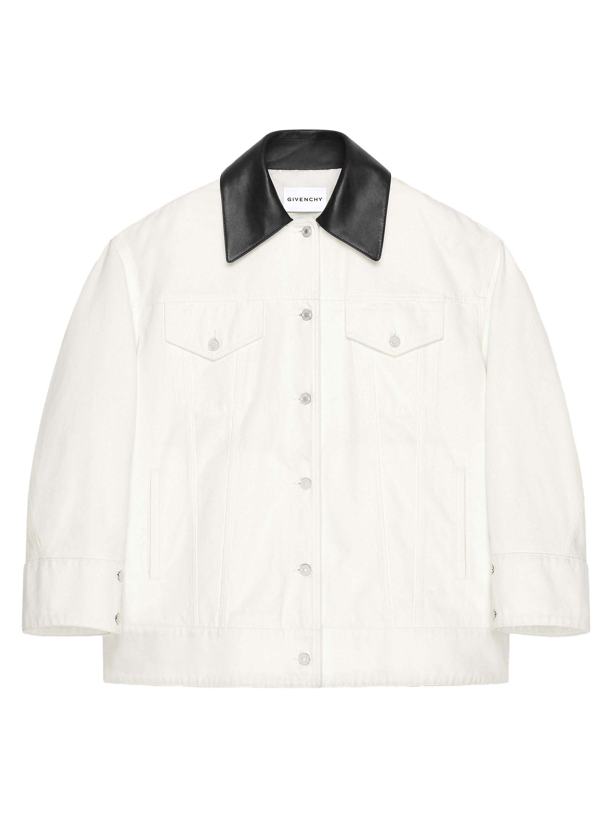 Givenchy Women's Jacket in Denim with Leather Collar - Off White