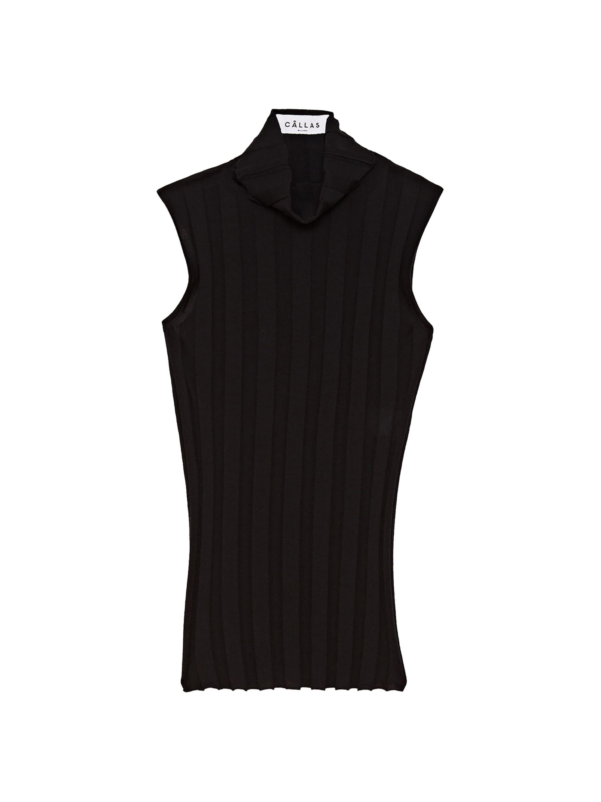 Callas Milano Women's Romy Sleeveless Turtleneck Sweater in Merino Wool Rib - Black
