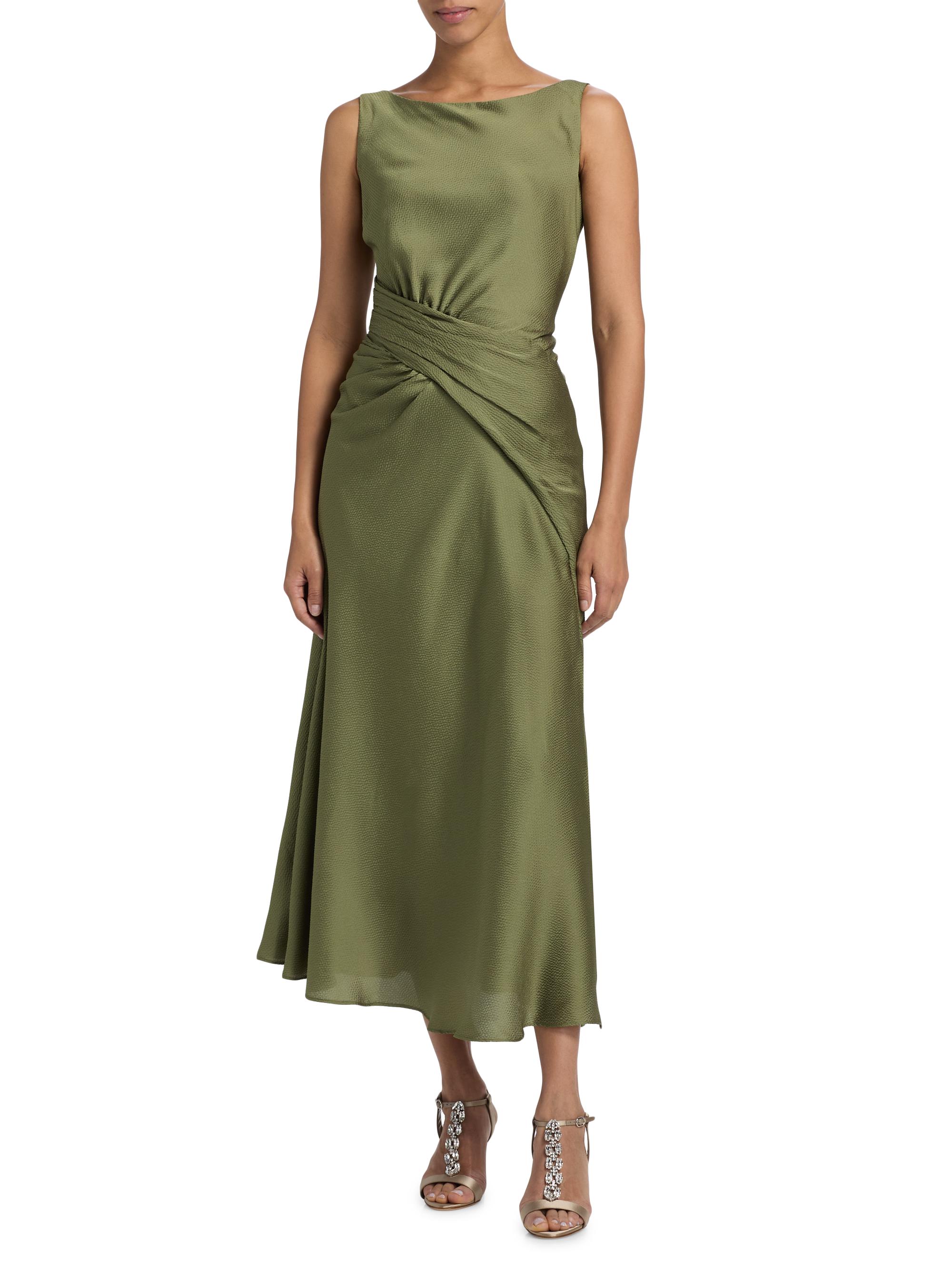 gathered cocktail dress Amsale Women's Gathered Satin Cocktail Dress - Moss