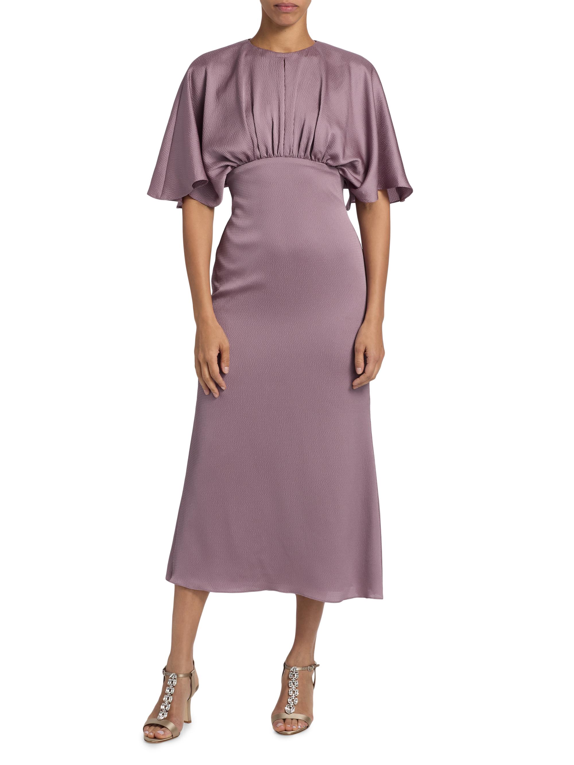 knee length dresses for ladies Mauve Satin Flutter Sleeve Maternity Midi Dress main image 1
