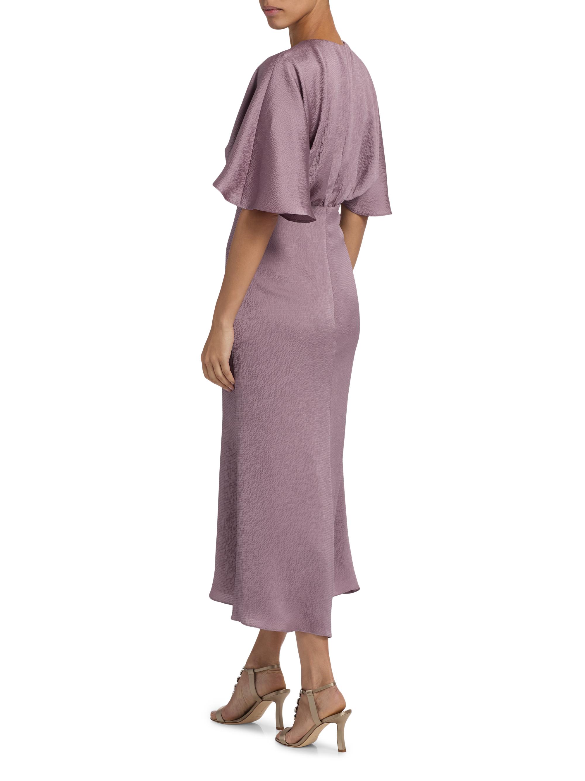 flutter sleeve satin midi dress Blue Effervescent Afternoon Slate Satin Flutter Sleeve Midi Dress | Womens | X-Small (Available in XXL, XXS, S, M, L, XL)