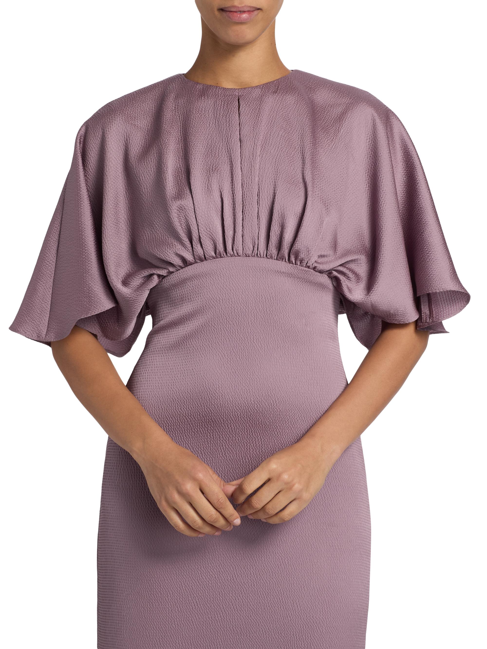 knee length dresses for ladies Satin Flutter Sleeve Wrap Midi Dress - Navy Blue