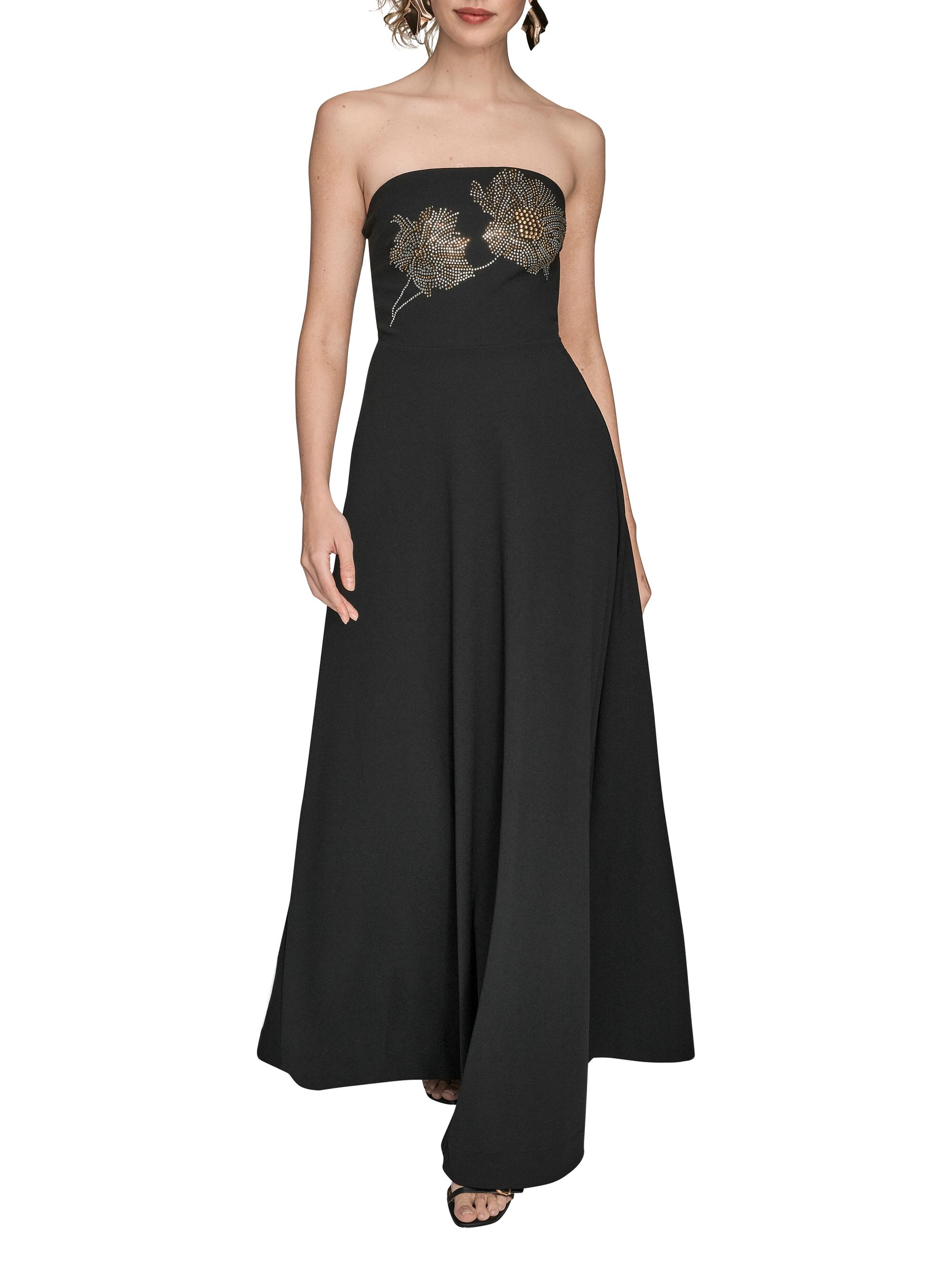 Donna Karan New York Women's Crystal-Embellished Floral Strapless Gown - Black Multi