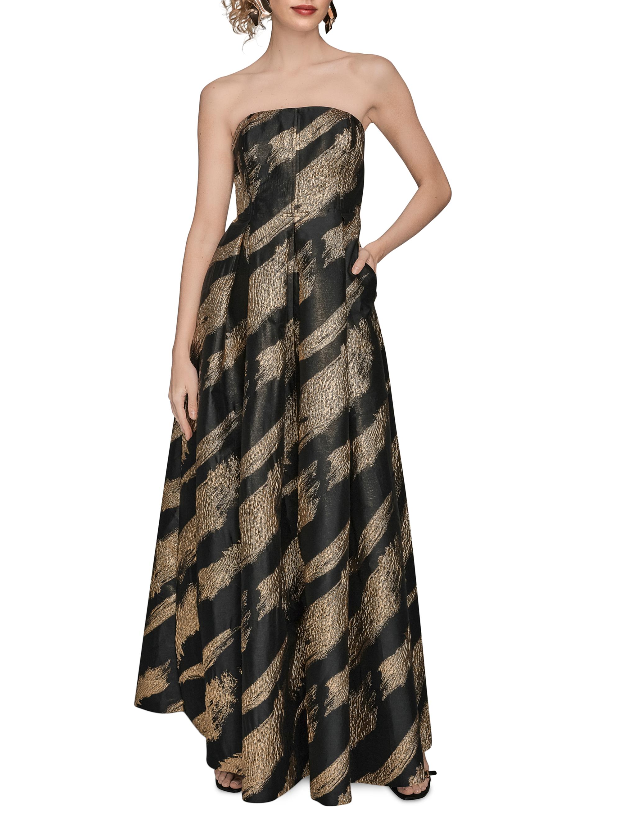 Donna Karan New York Women's Abstract Metallic Brocade Strapless Gown - Black Gold