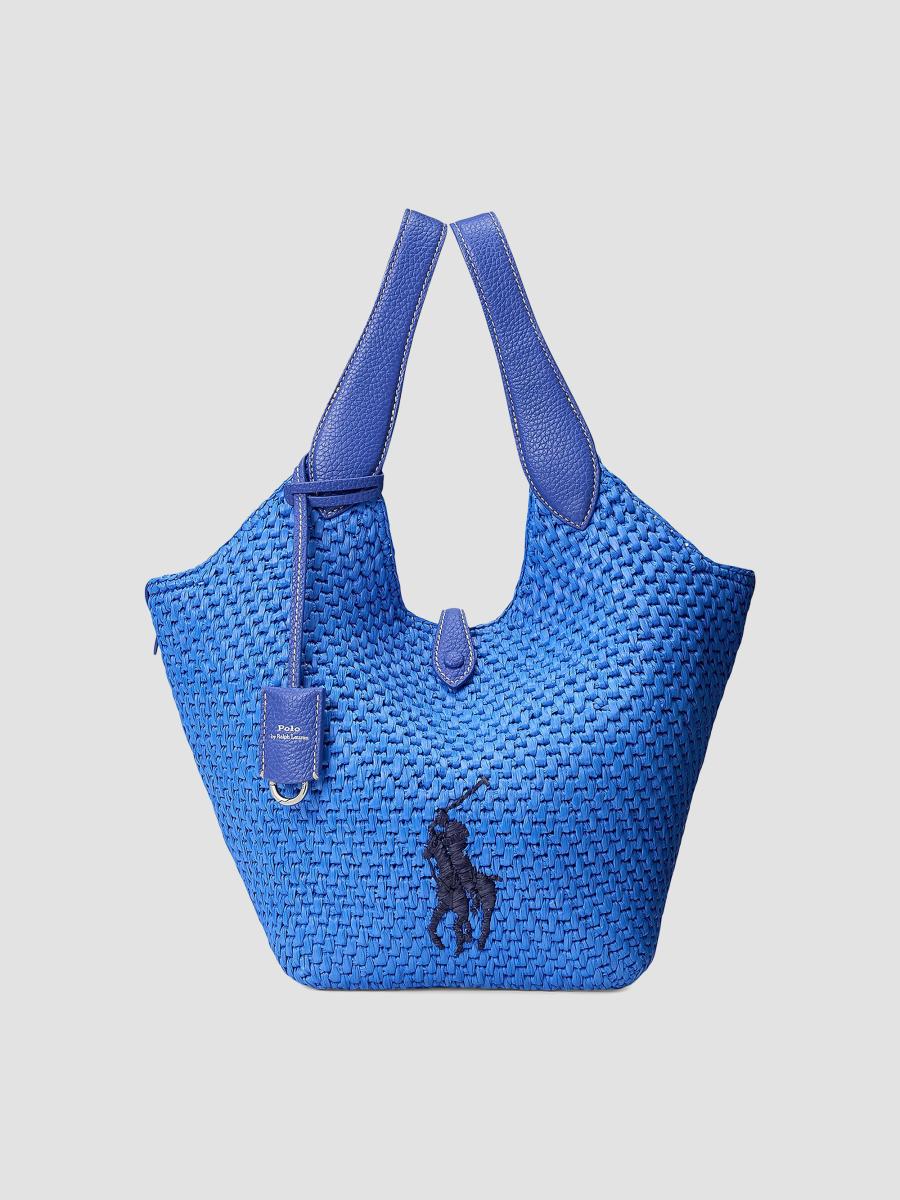 Polo Ralph Lauren Embroidered Logo Raffia Leather Tote Bag | Saks