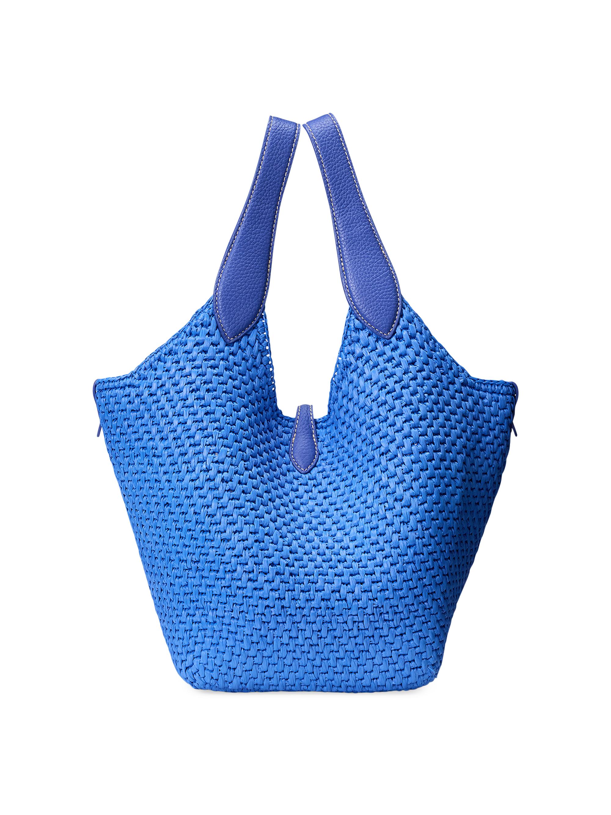 Polo Ralph Lauren Embroidered Logo Raffia Leather Tote Bag | Saks