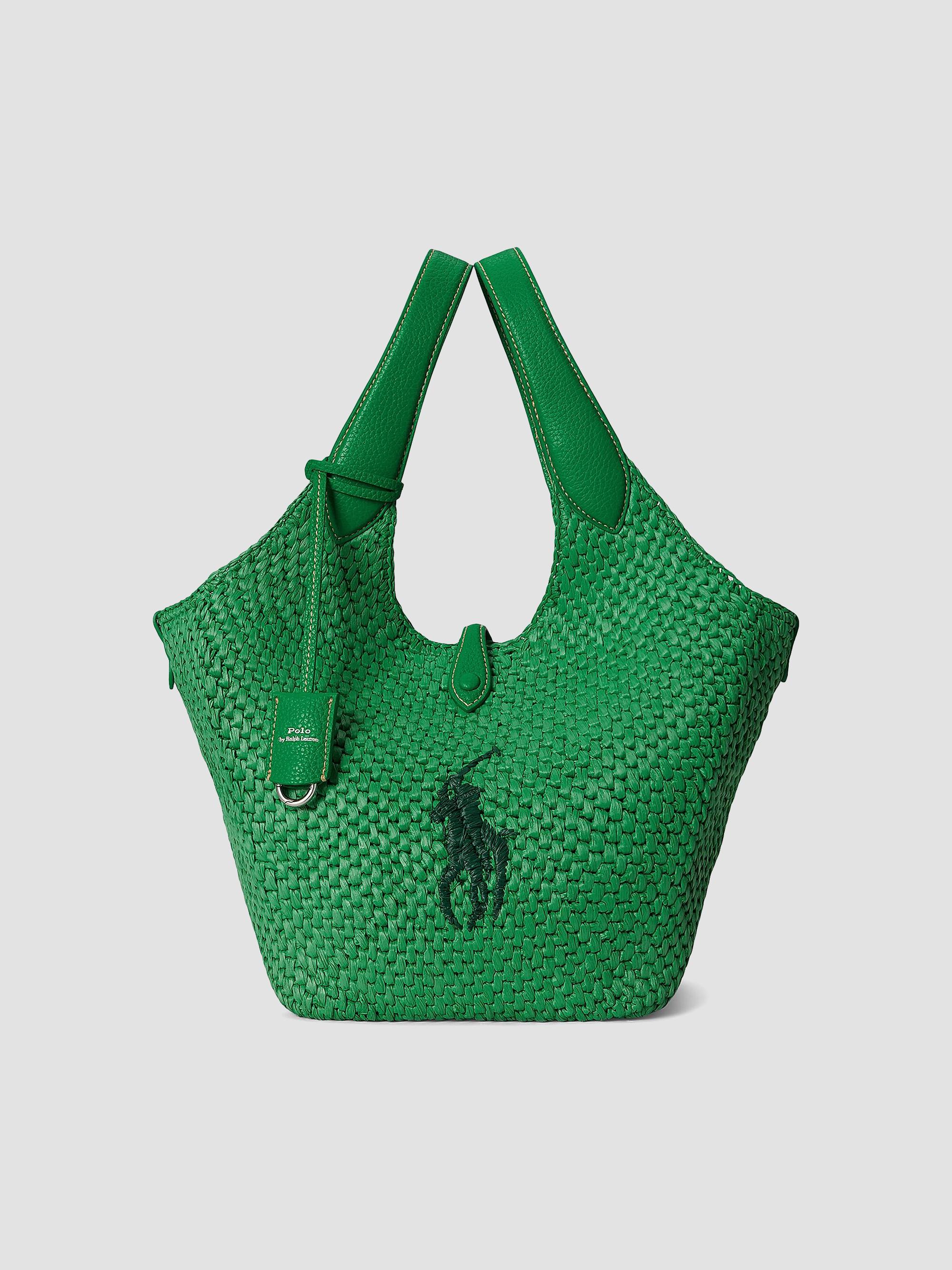 Polo Ralph Lauren Embroidered Logo Raffia Leather Tote Bag | Saks
