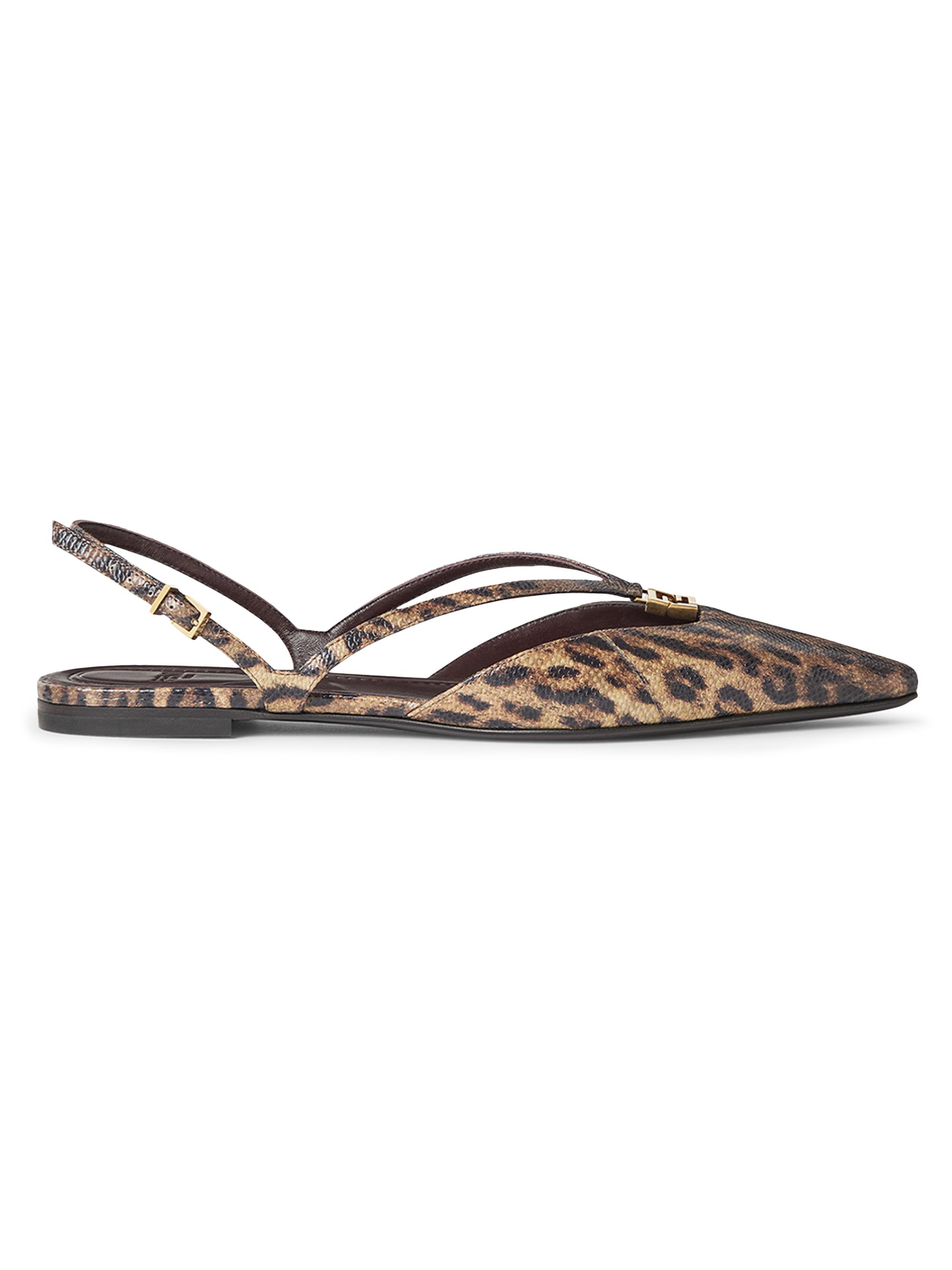 Fendi Women's  Fold Leopard-Print Leather Slingback Flats - Beige