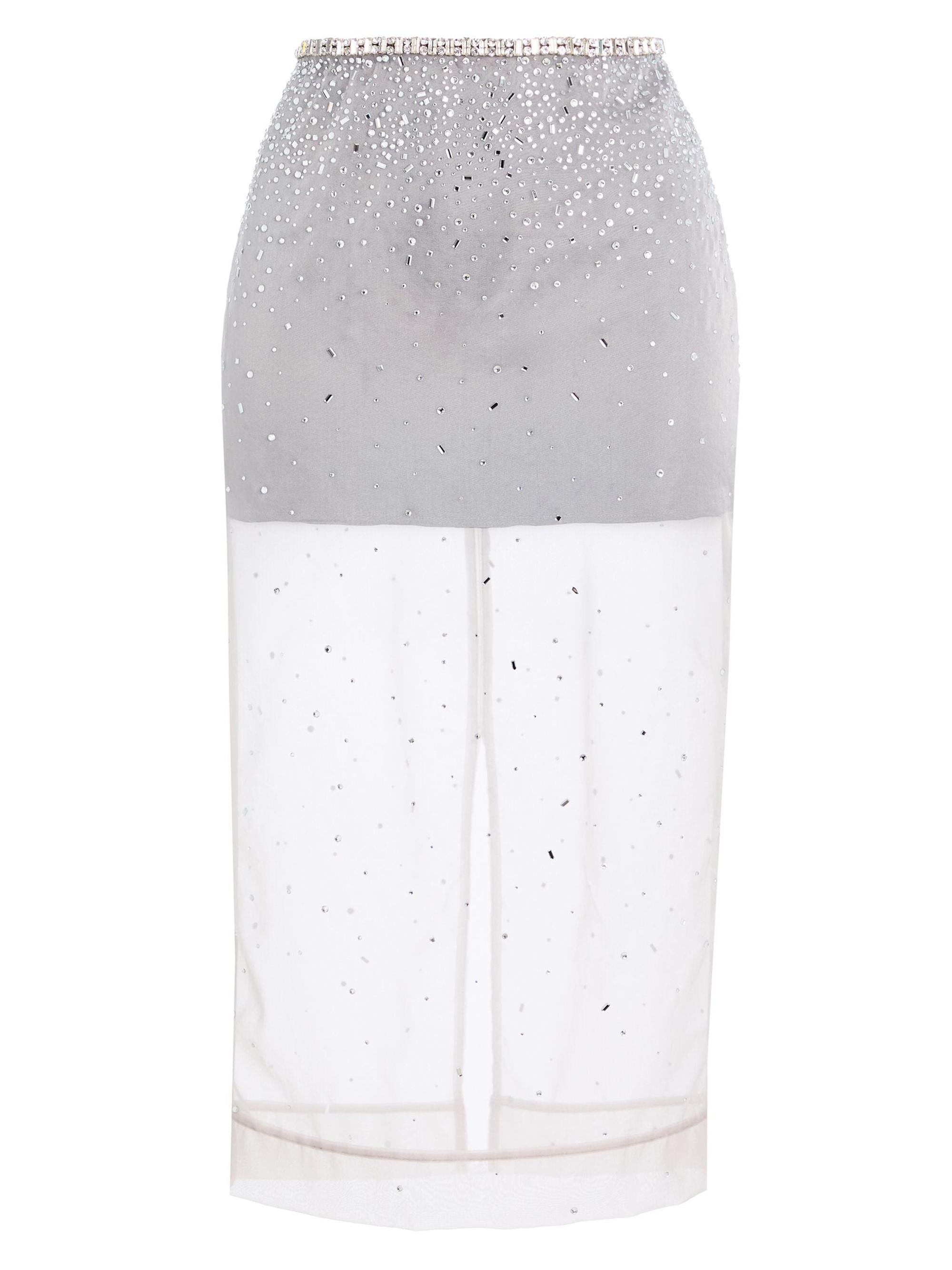 Retrofête Women's Pari Embellished Skirt - Silver Cloud