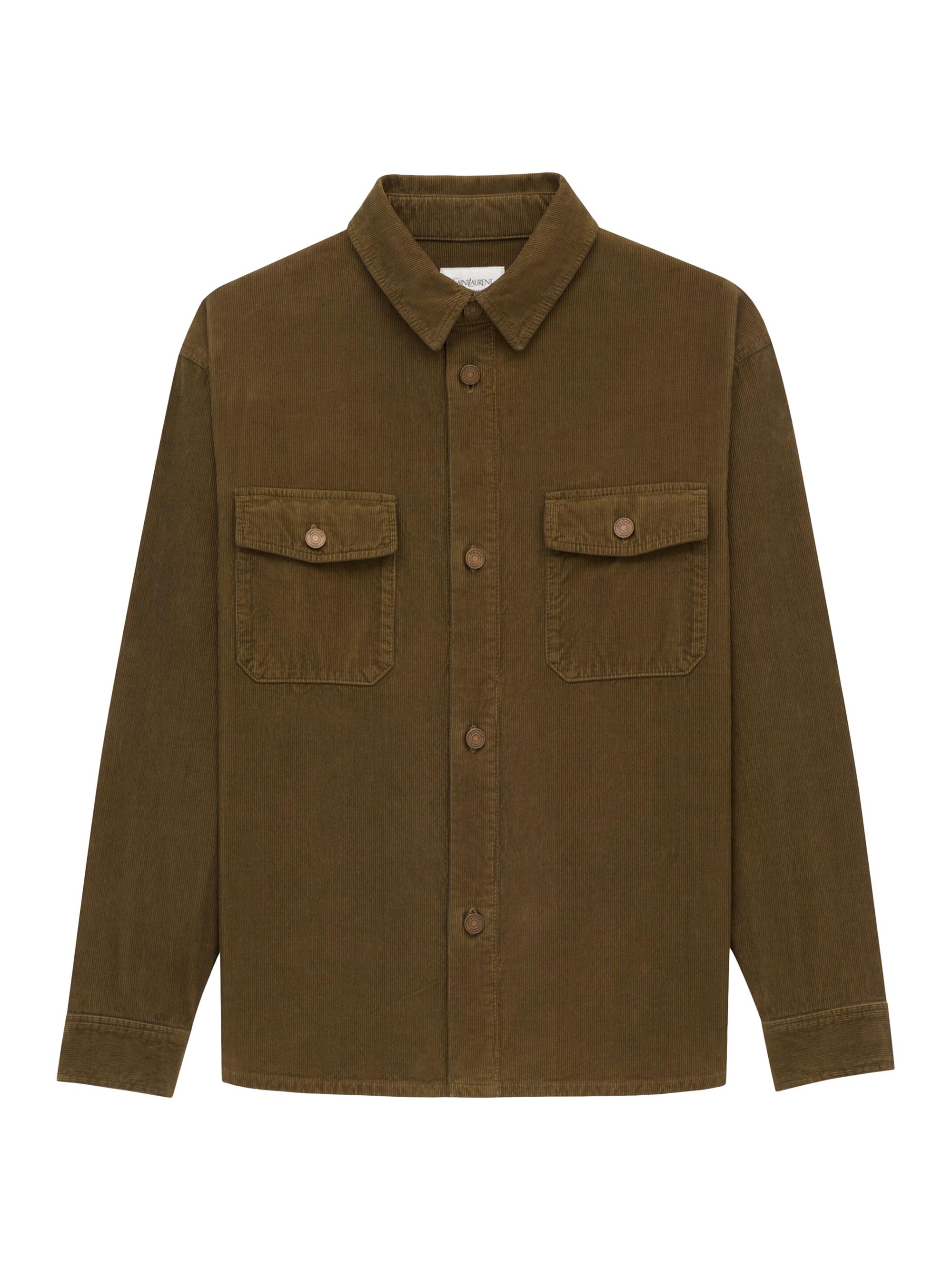 Saint Laurent Men's Overshirt in Corduroy - Hunting Kaki