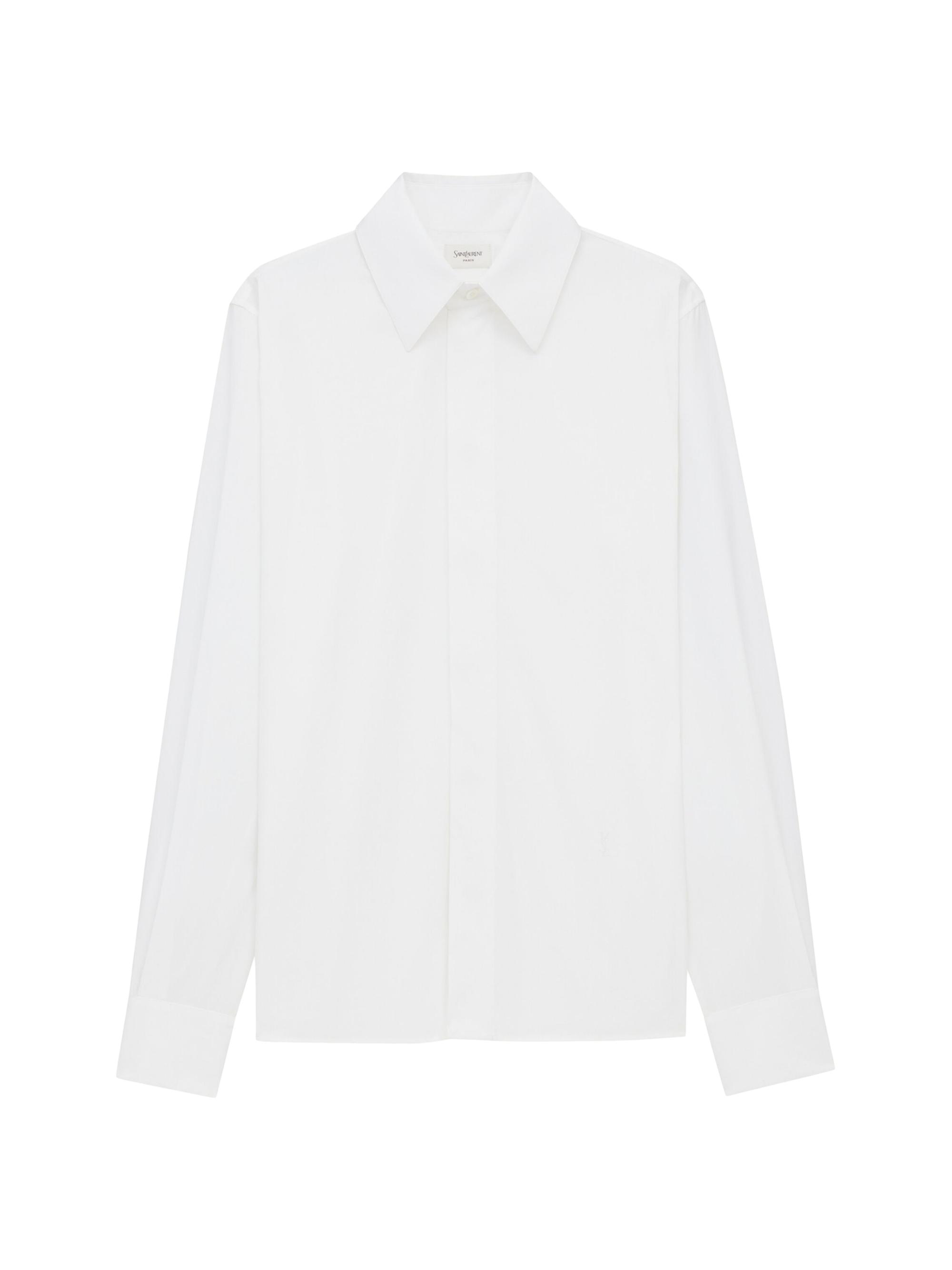 Saint Laurent Men's Cassandre Shirt in Cotton Poplin - Blanc
