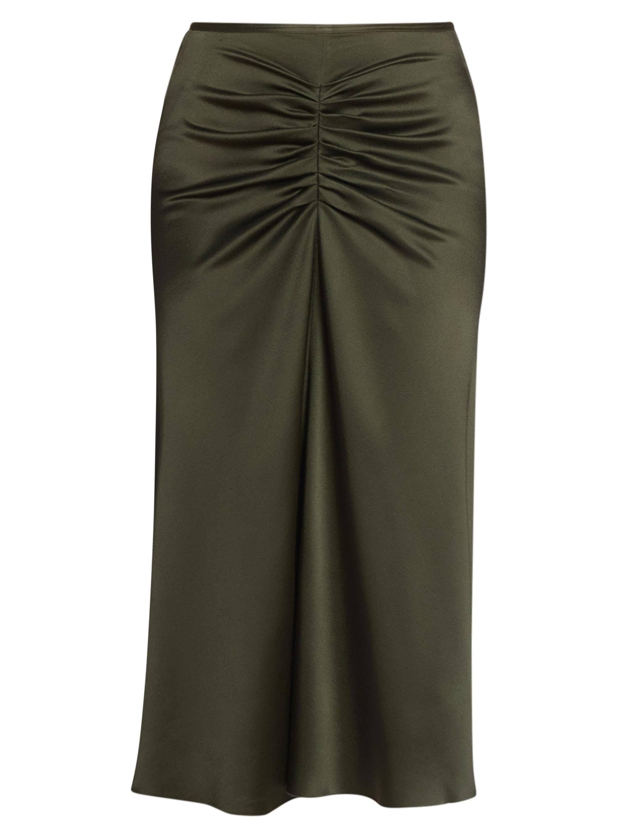 Victoria Beckham Women's Ruched Satin Midi-Skirt - Dark Olive