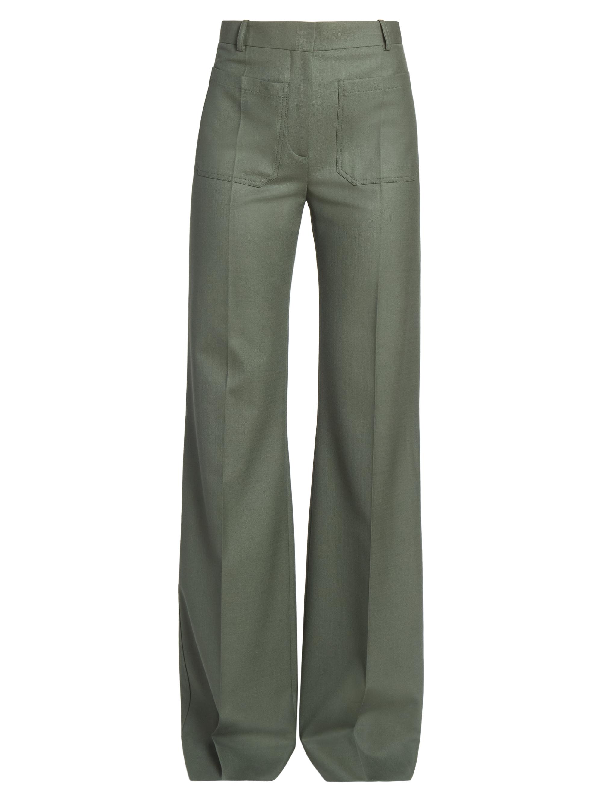 Victoria Beckham Women's Alina Stretch-Wool Wide-Leg Trousers - Oregano