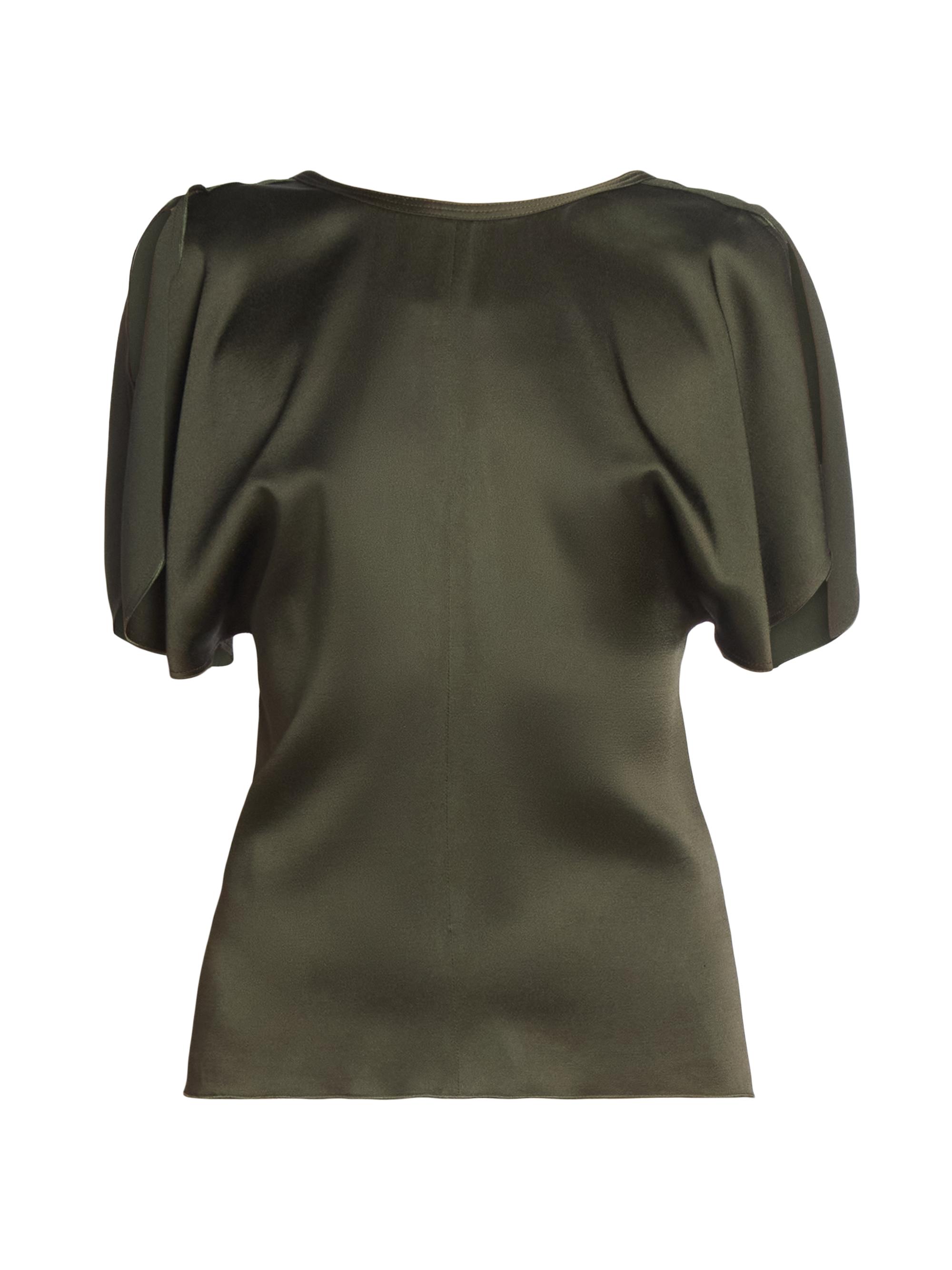 Victoria Beckham Women's Satin Draped-Sleeve Top - Dark Olive