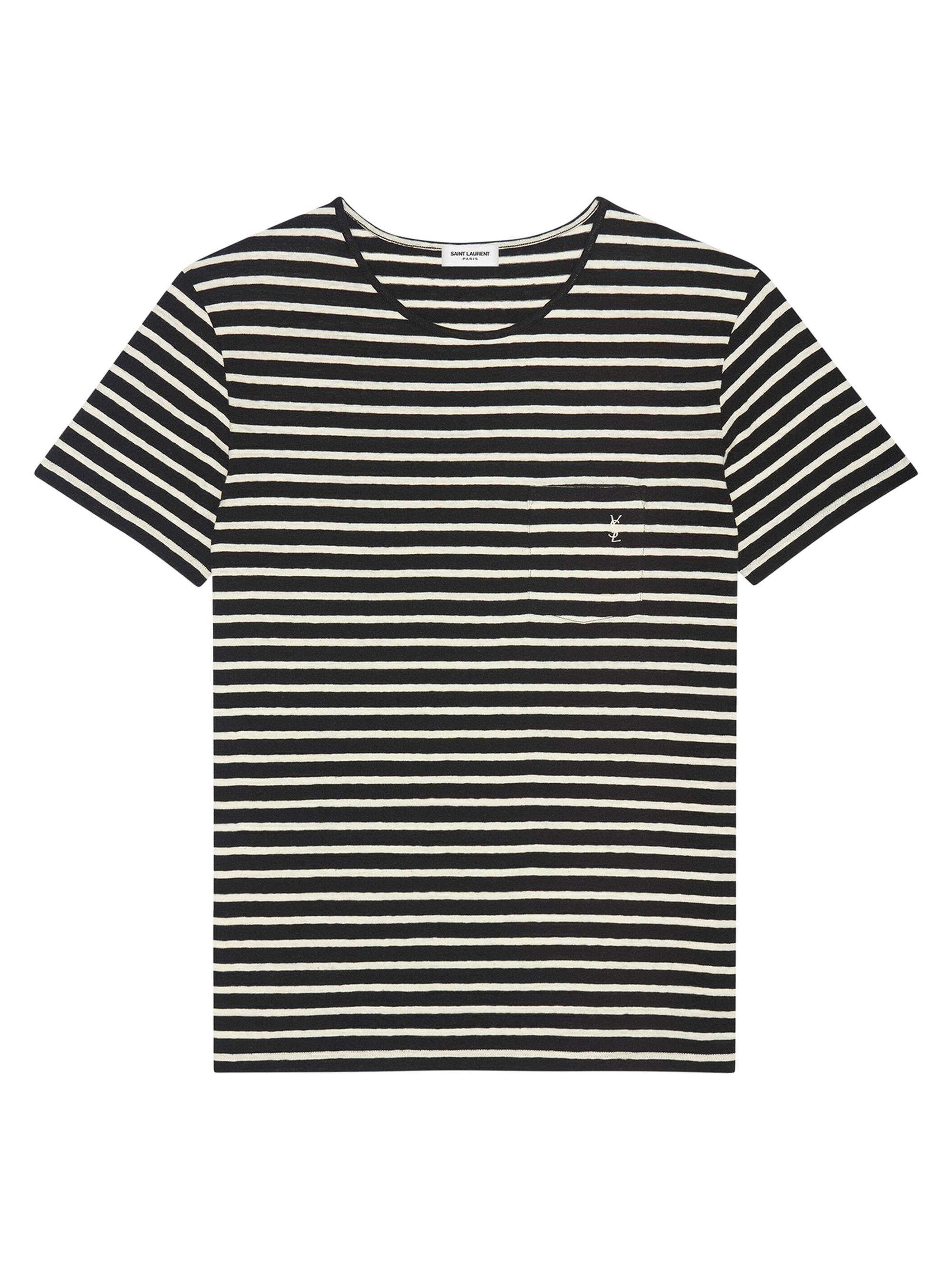 Saint Laurent Women's Striped Cassandre T-shirt in Jersey - Black Natural