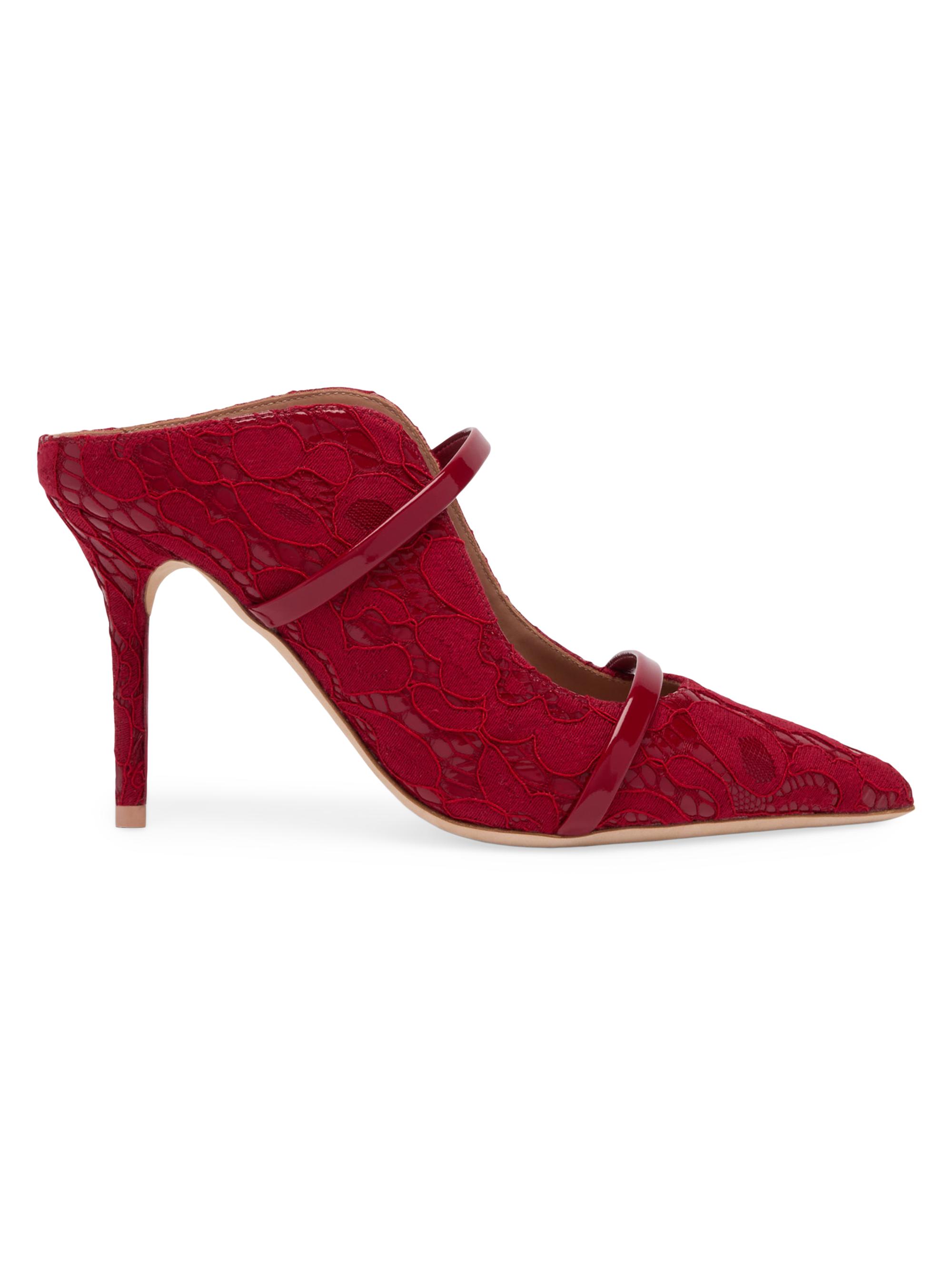 Malone Souliers Women's Maureen 85MM Lace Gloss Mules - Red