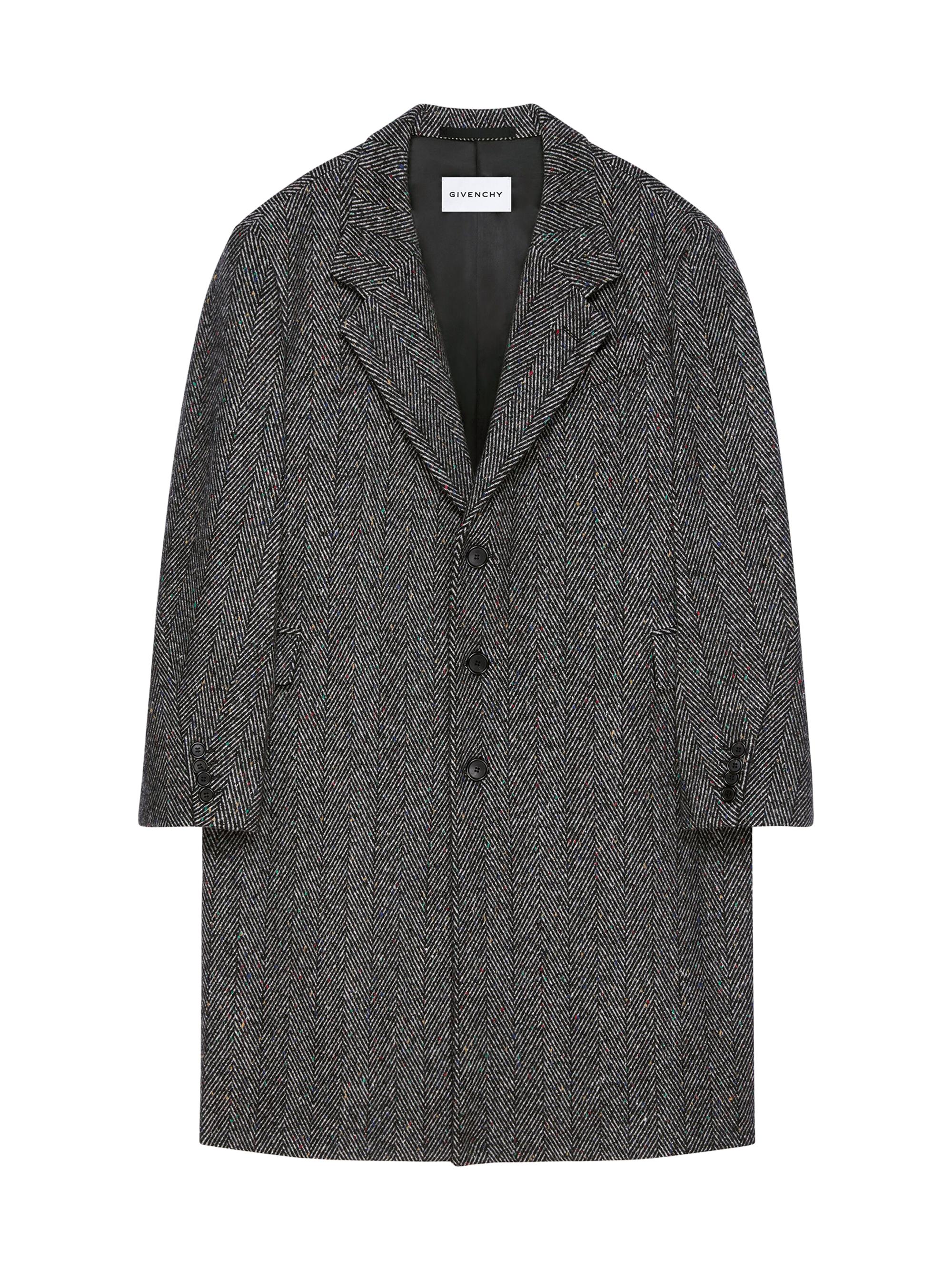 Givenchy Men's Coat in Wool Herringbone - Black White