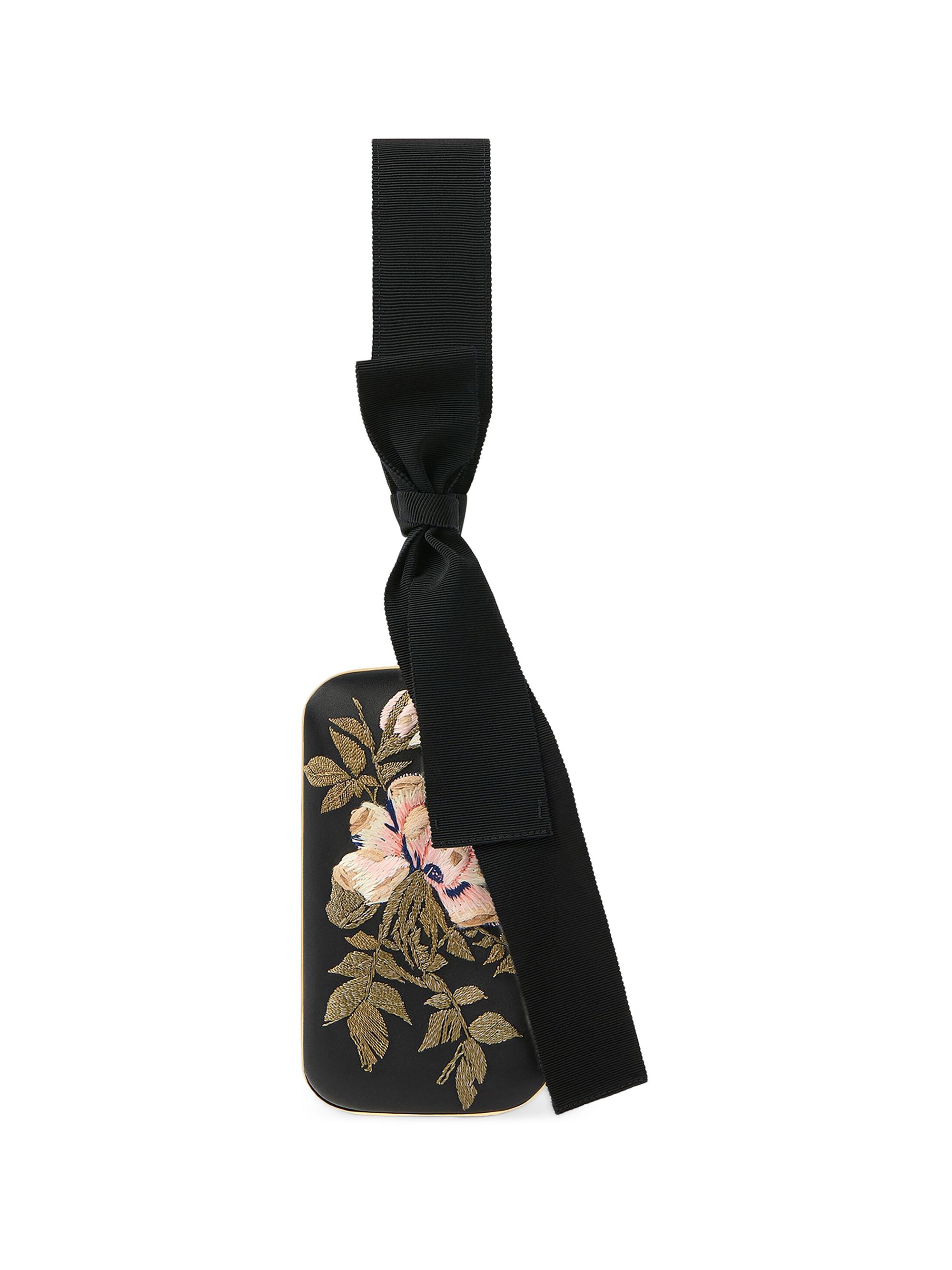 Givenchy Women's Evening Clutch with Floral Embroideries and Bow - Black