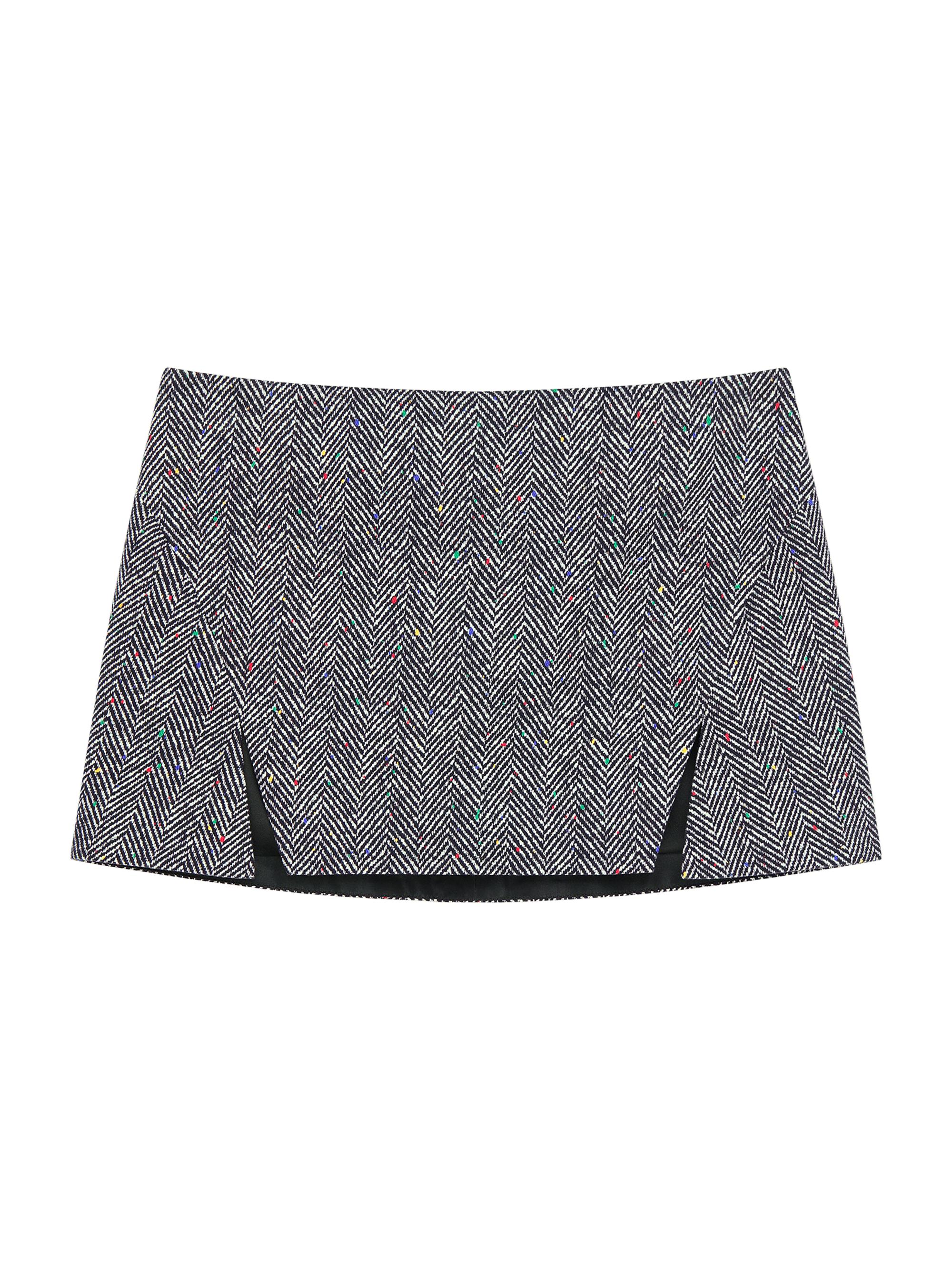 Givenchy Women's Mini Cut-Out Skirt in Cotton Herringbone - Black White