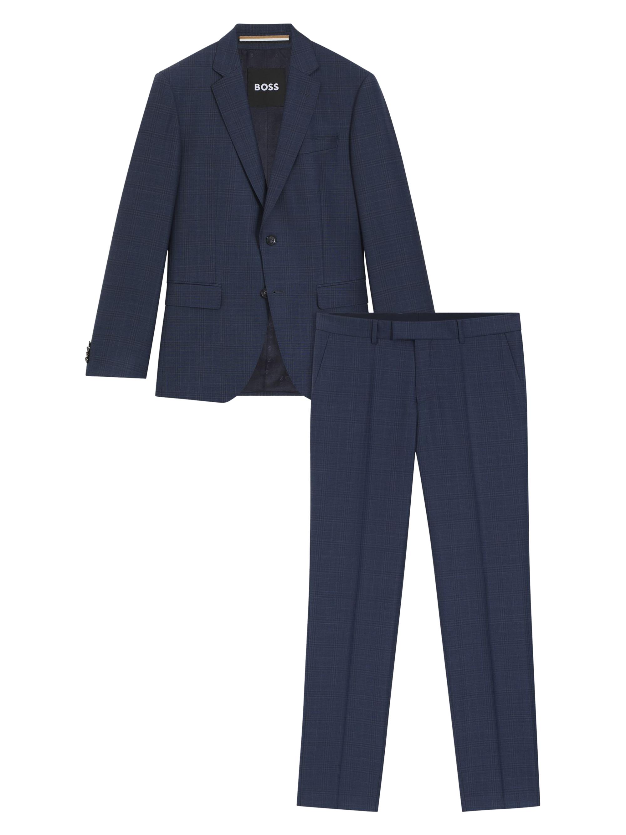 BOSS Men's Slim-Fit Three-Piece Suit in Checked Wool - Dark Blue
