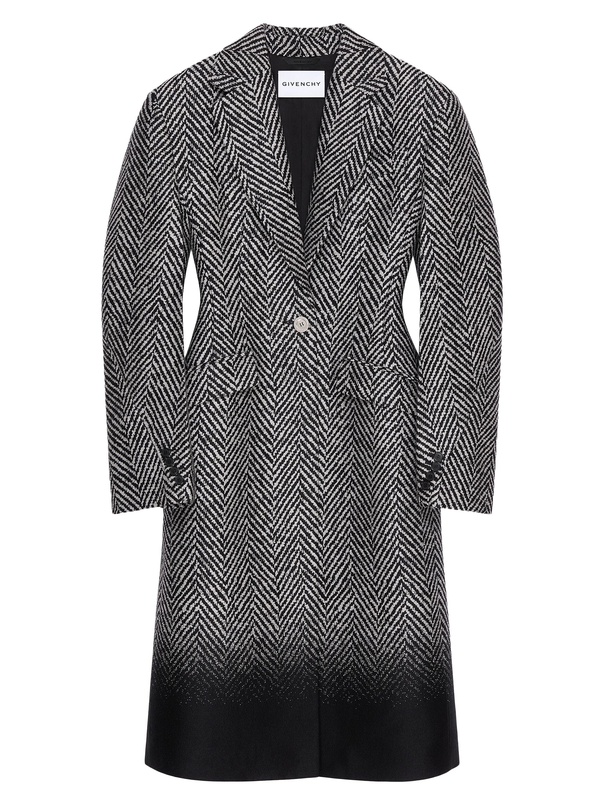 Givenchy Women's Coat in Wool Herringbone with Gradient Hem - Black White