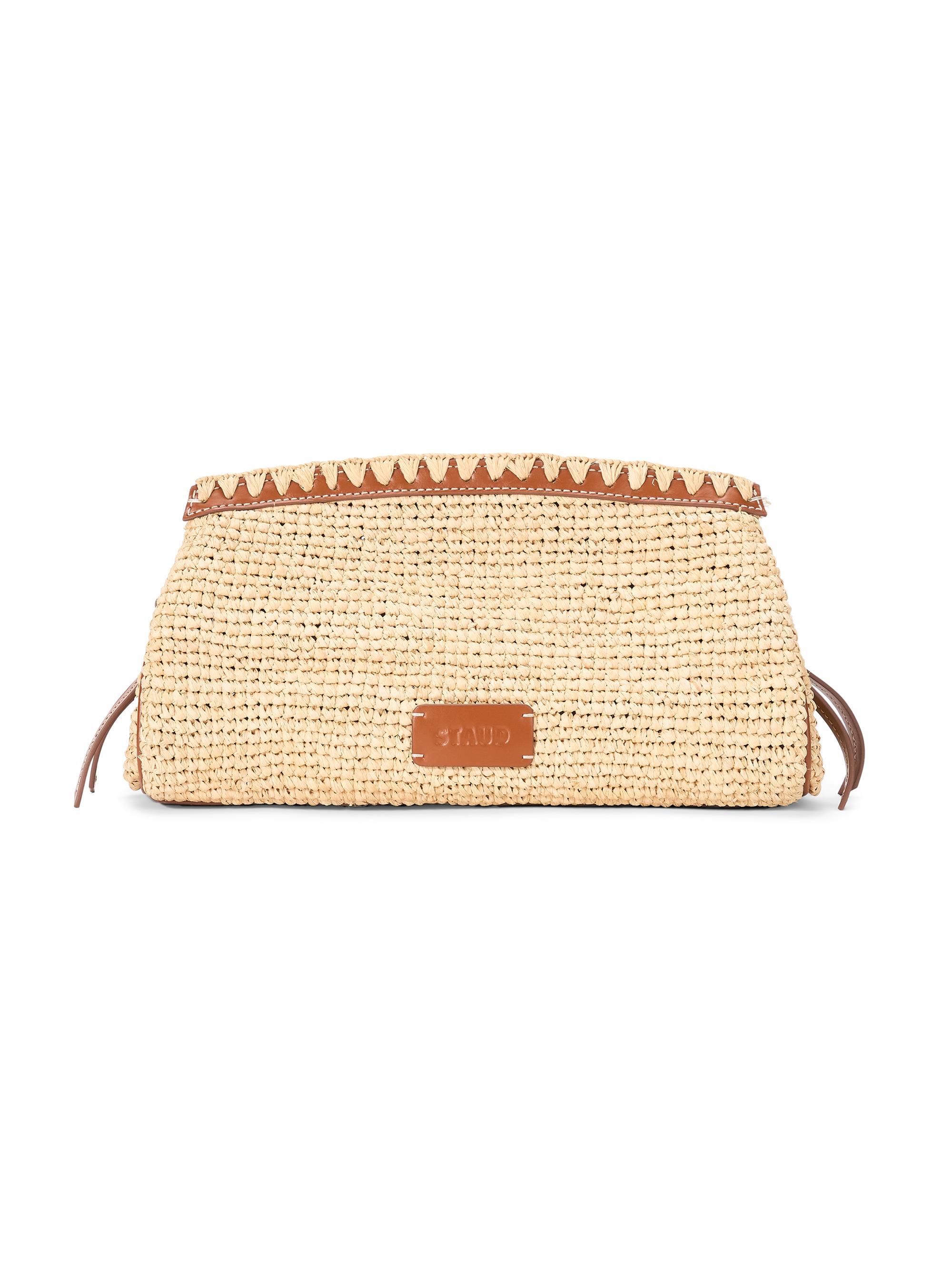 Staud Women's Maude Leather-Trim Raffia Clutch - Natural And Tan