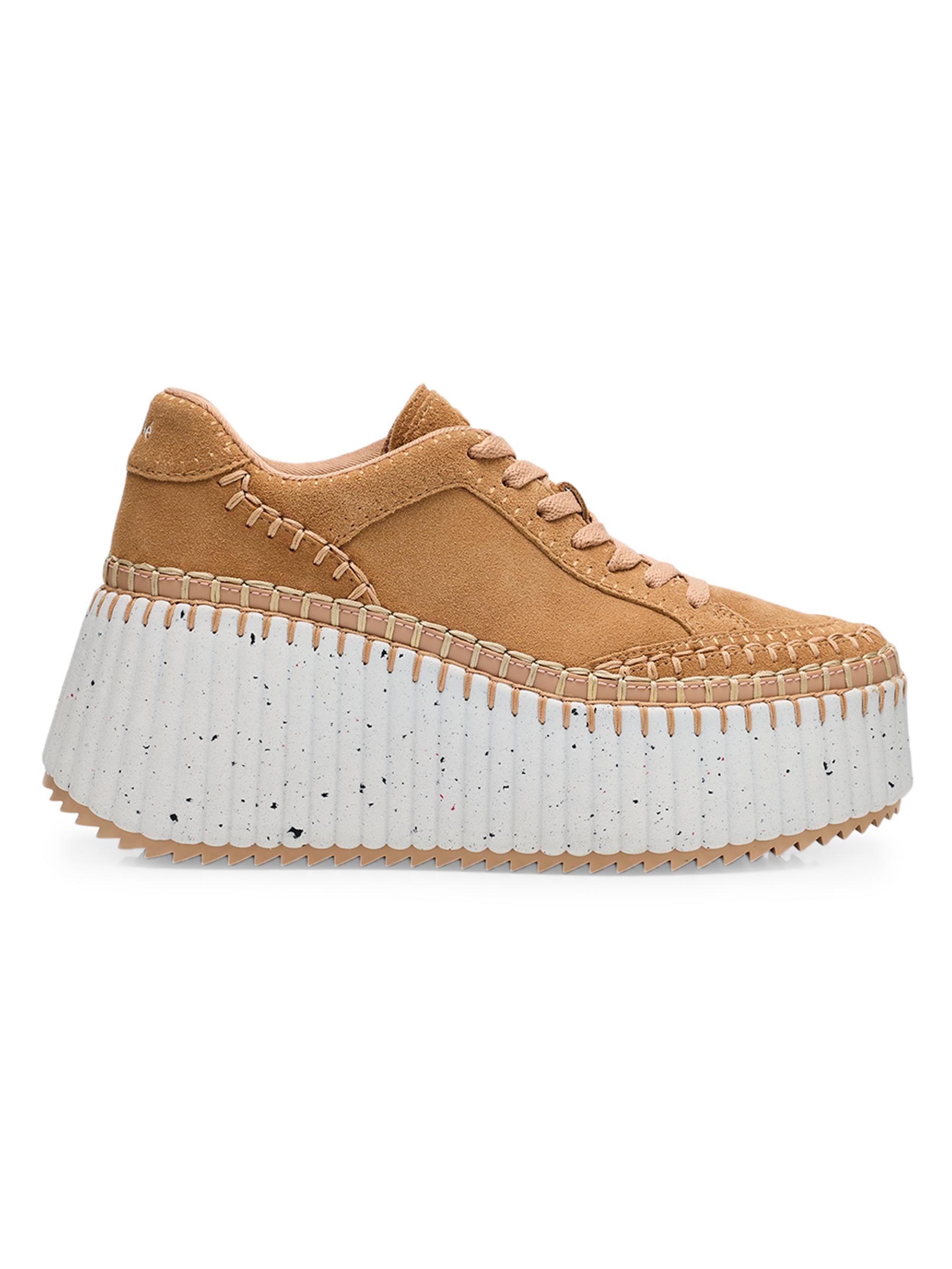 Chloé Women's Nama 80MM Whipstitch Suede Platform Sneakers - Windy Beige