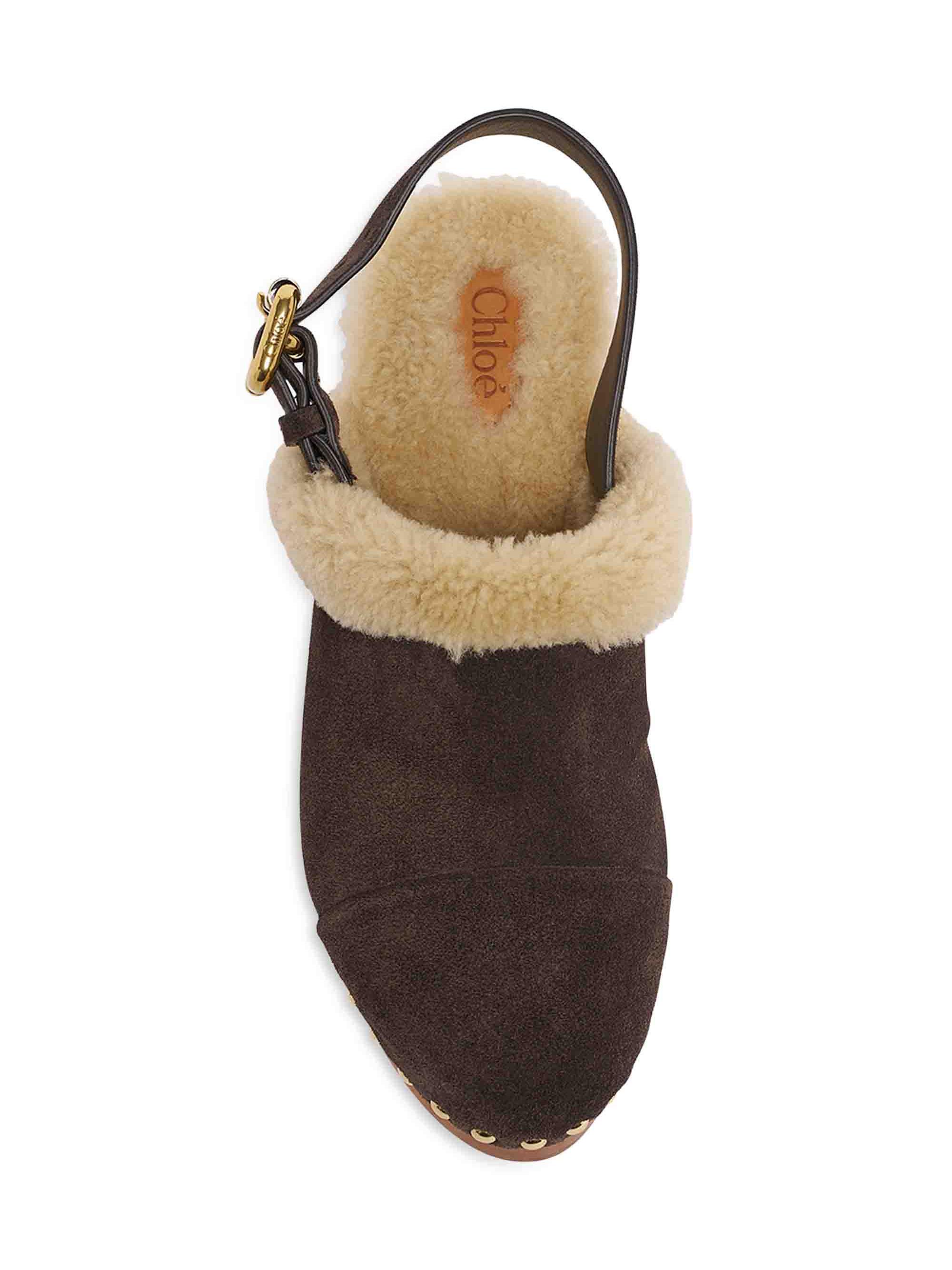 Chloé Jeanette 80MM Suede Shearling-Lined Clogs | Saks Fifth Avenue