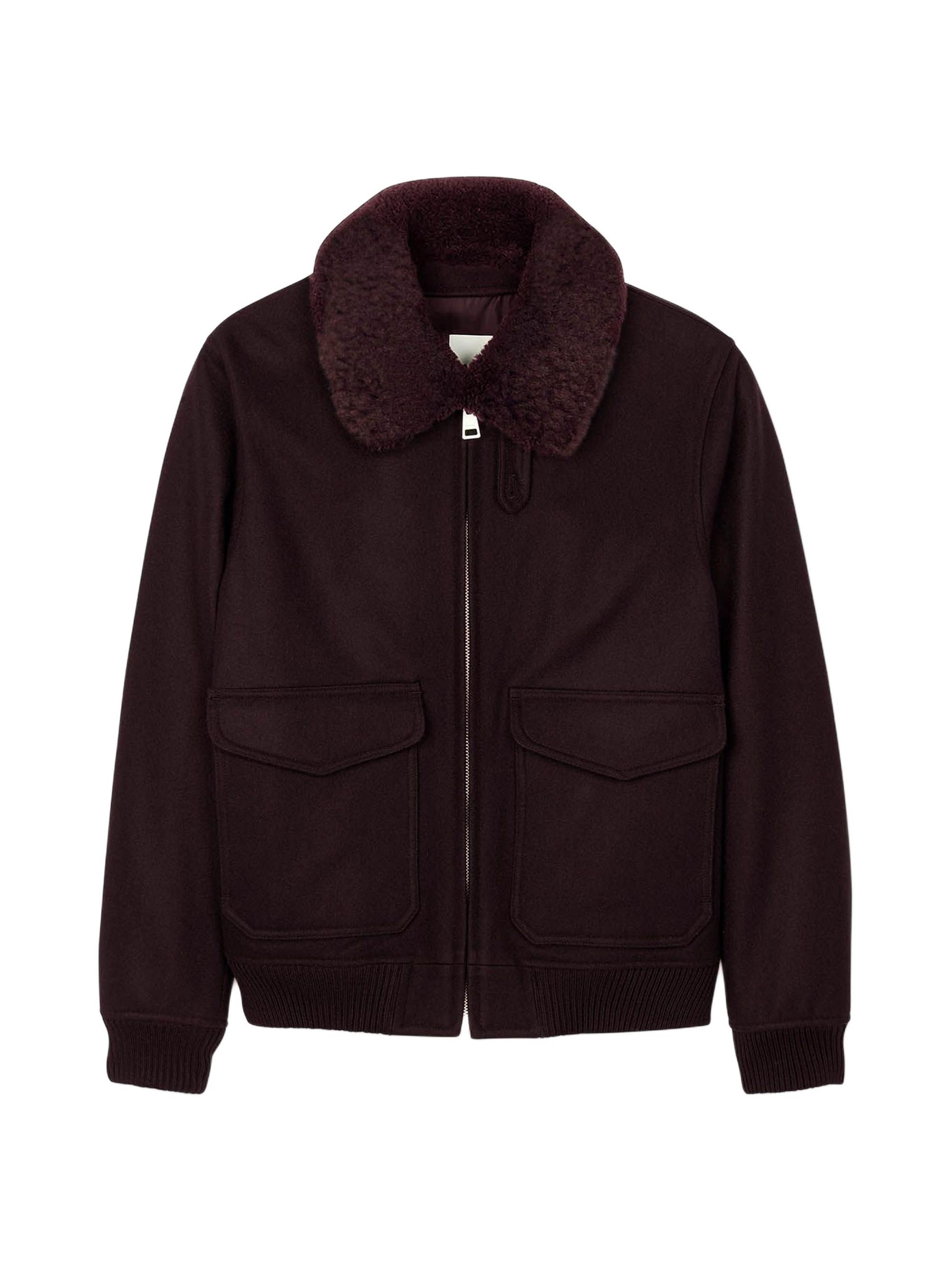 Sandro Men's Wool Aviator Jacket with Shearling - Chocolate