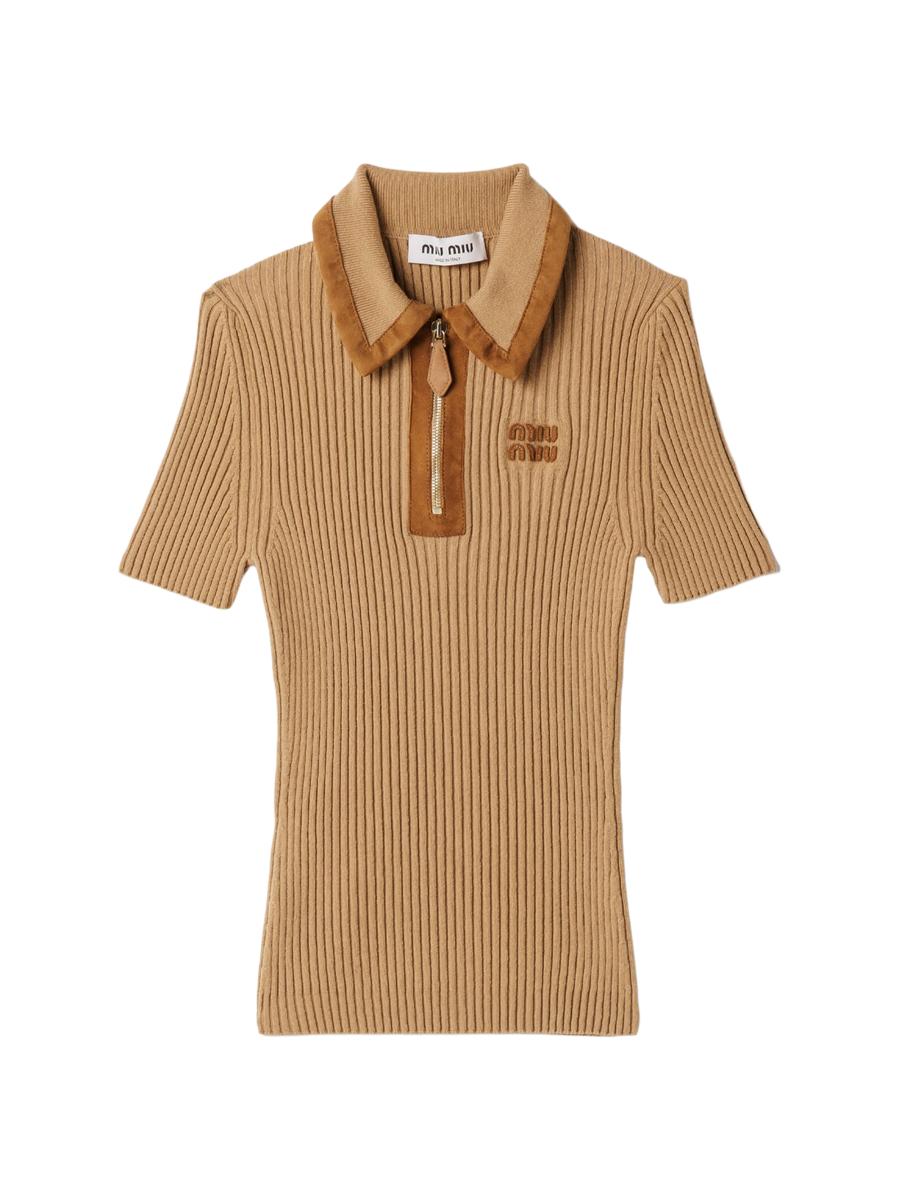 Miu Miu Women's Ribbed Knit Cashmere Polo Sweater