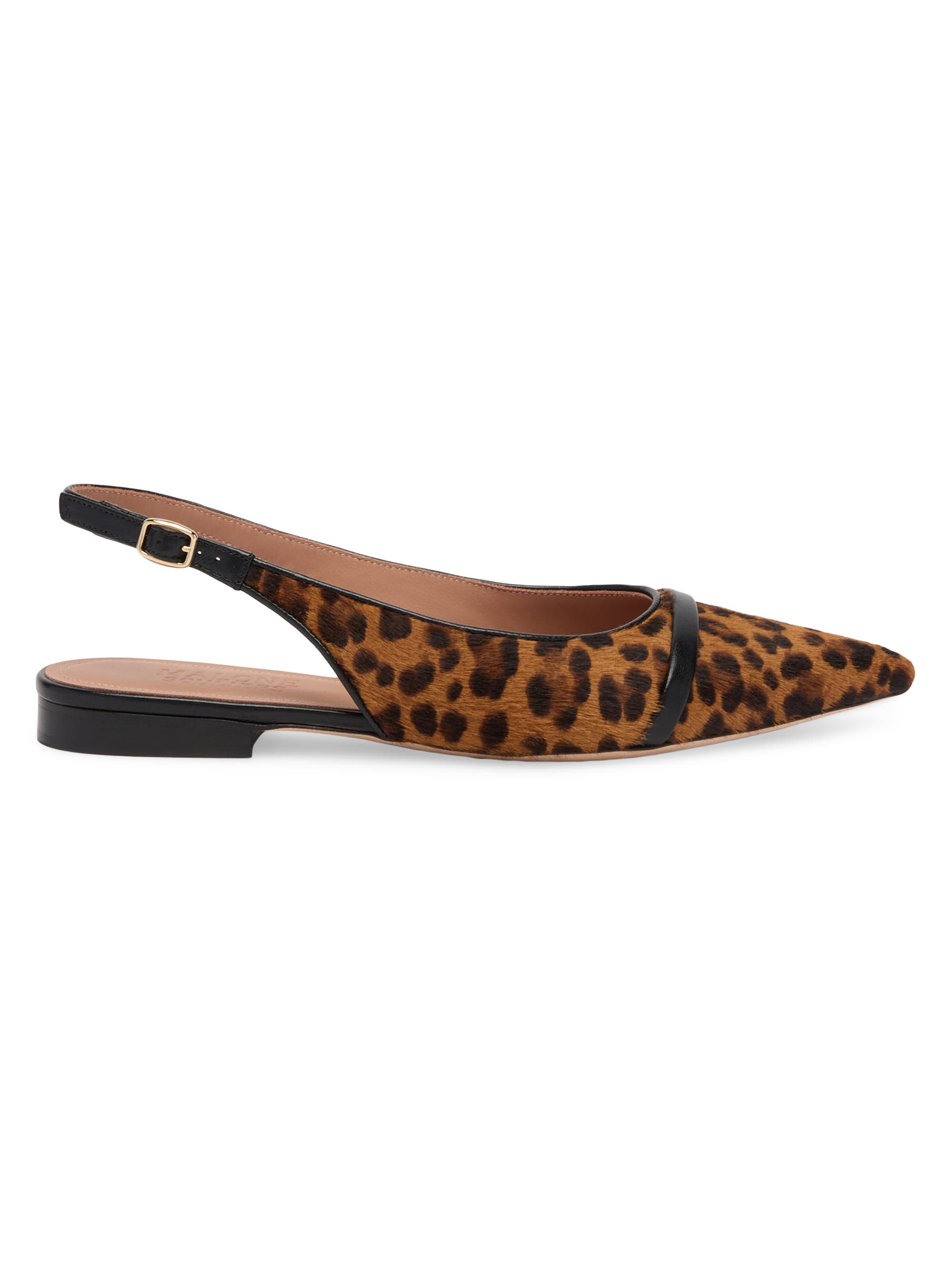 Malone Souliers Women's Jama Leopard Print Calf Hair Slingback Flat Pumps - Brown Black