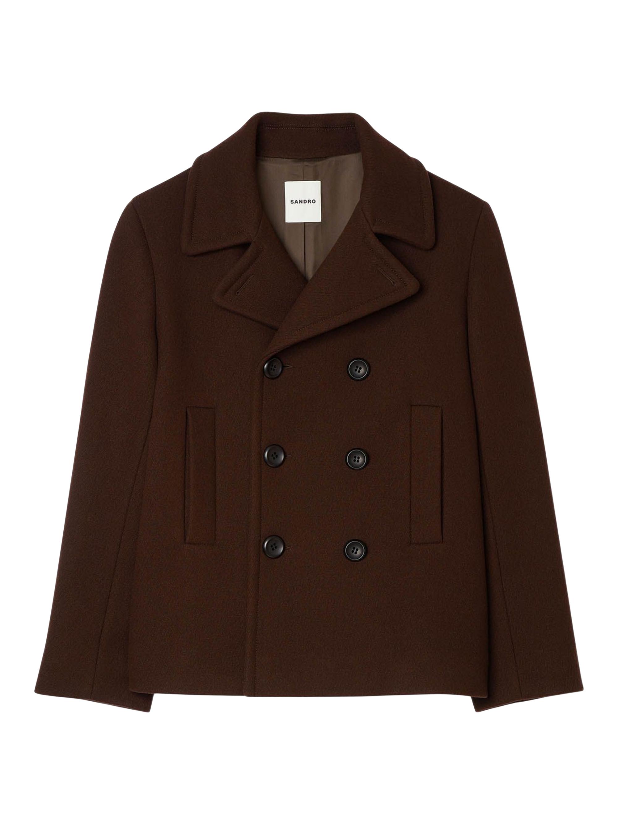 Sandro Men's Wool Pea Coat - Chocolate