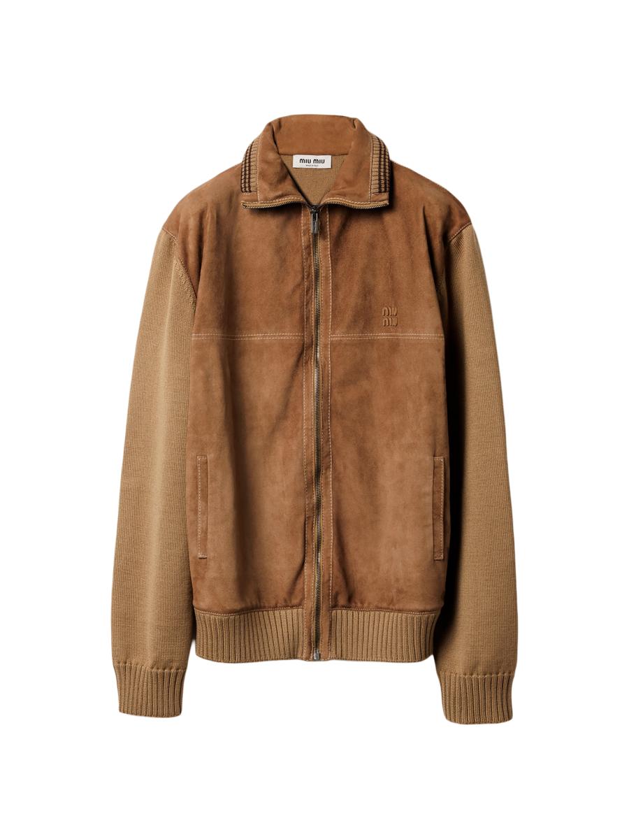 Miu Miu Women's Wool And Leather Zipper Cardigan In Brown