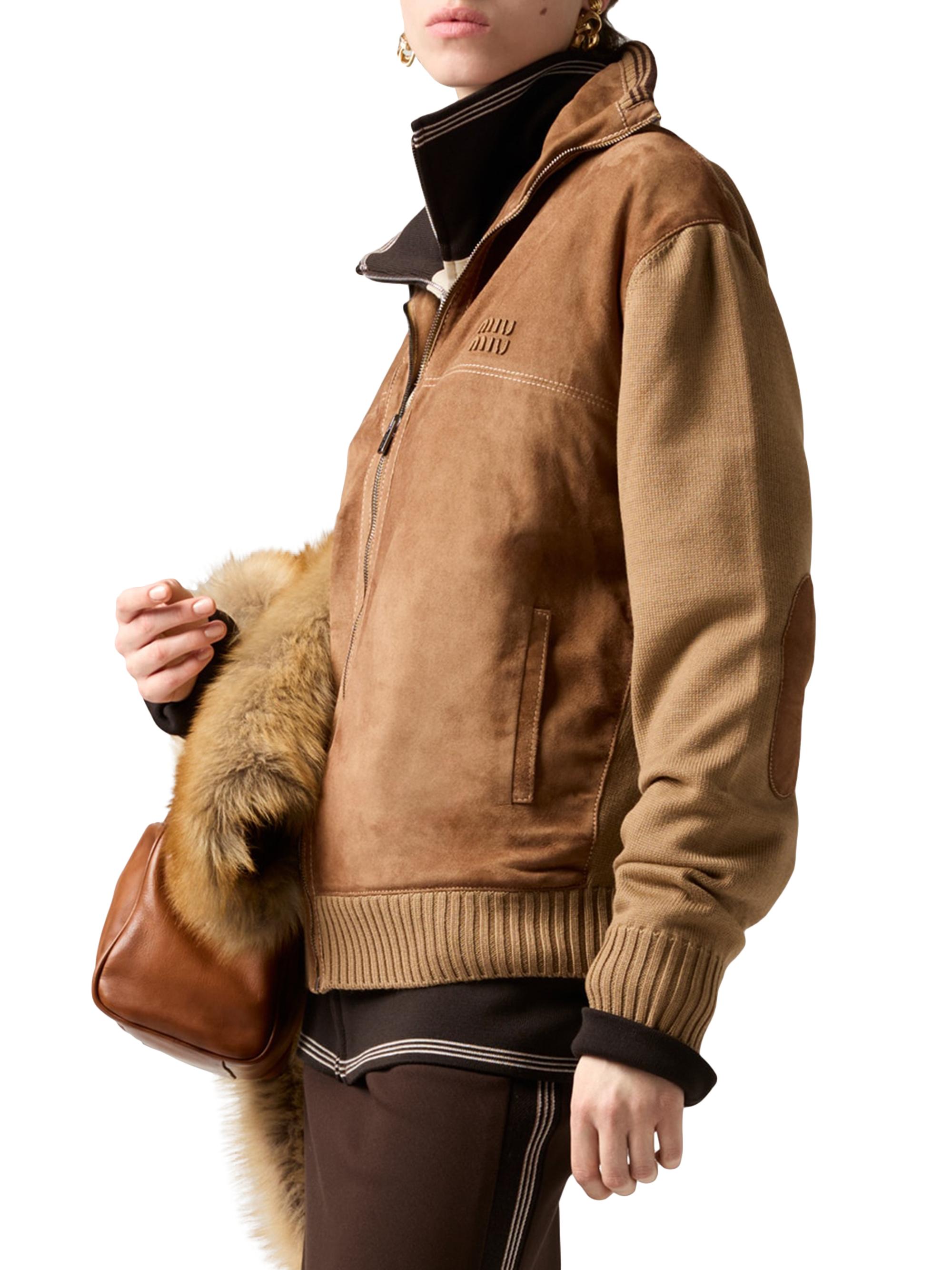 Miu Miu Wool and Leather Zipper Cardigan | Saks Fifth Avenue