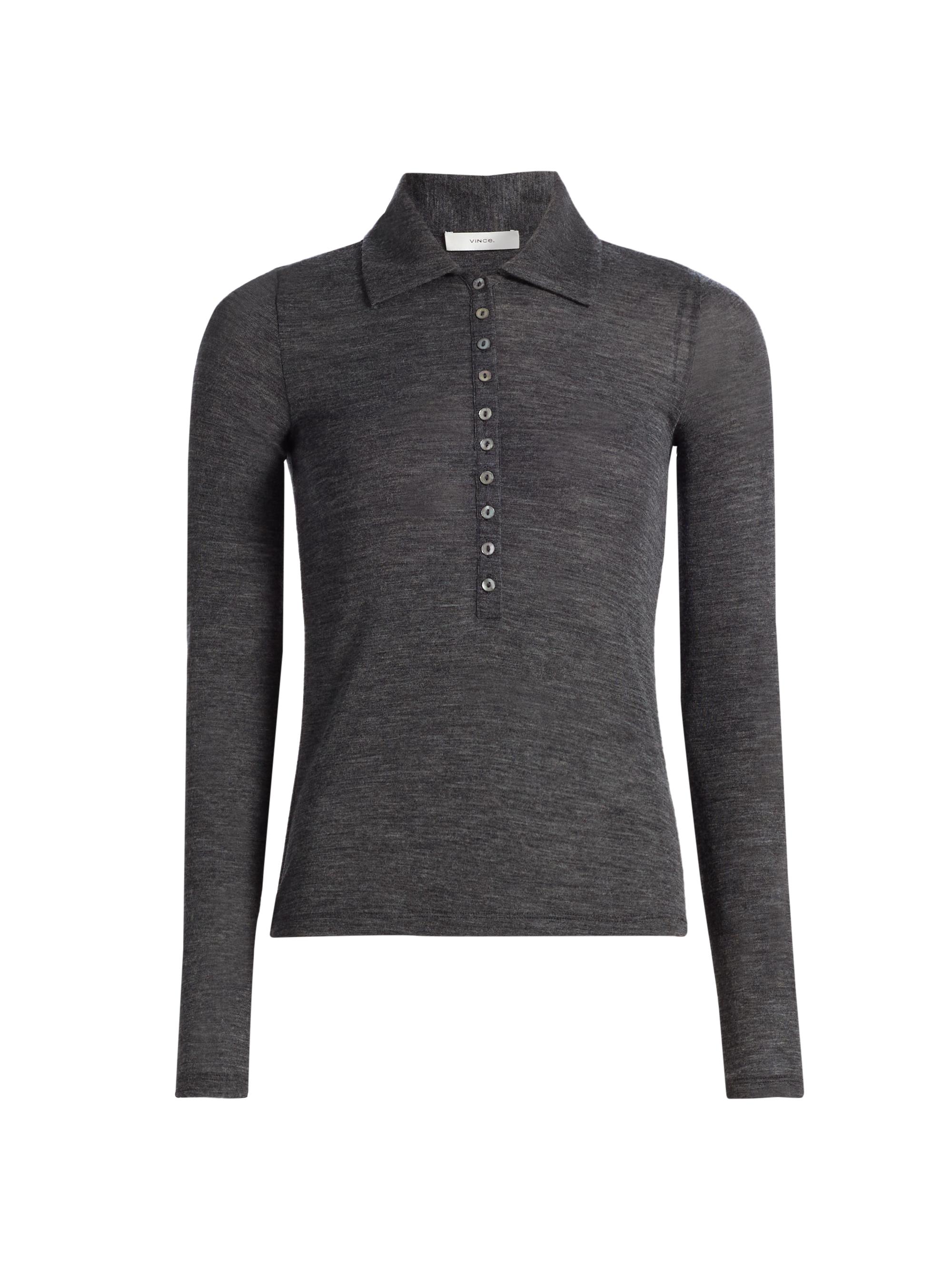 Vince Women's Heathered Wool Polo Top - Grey