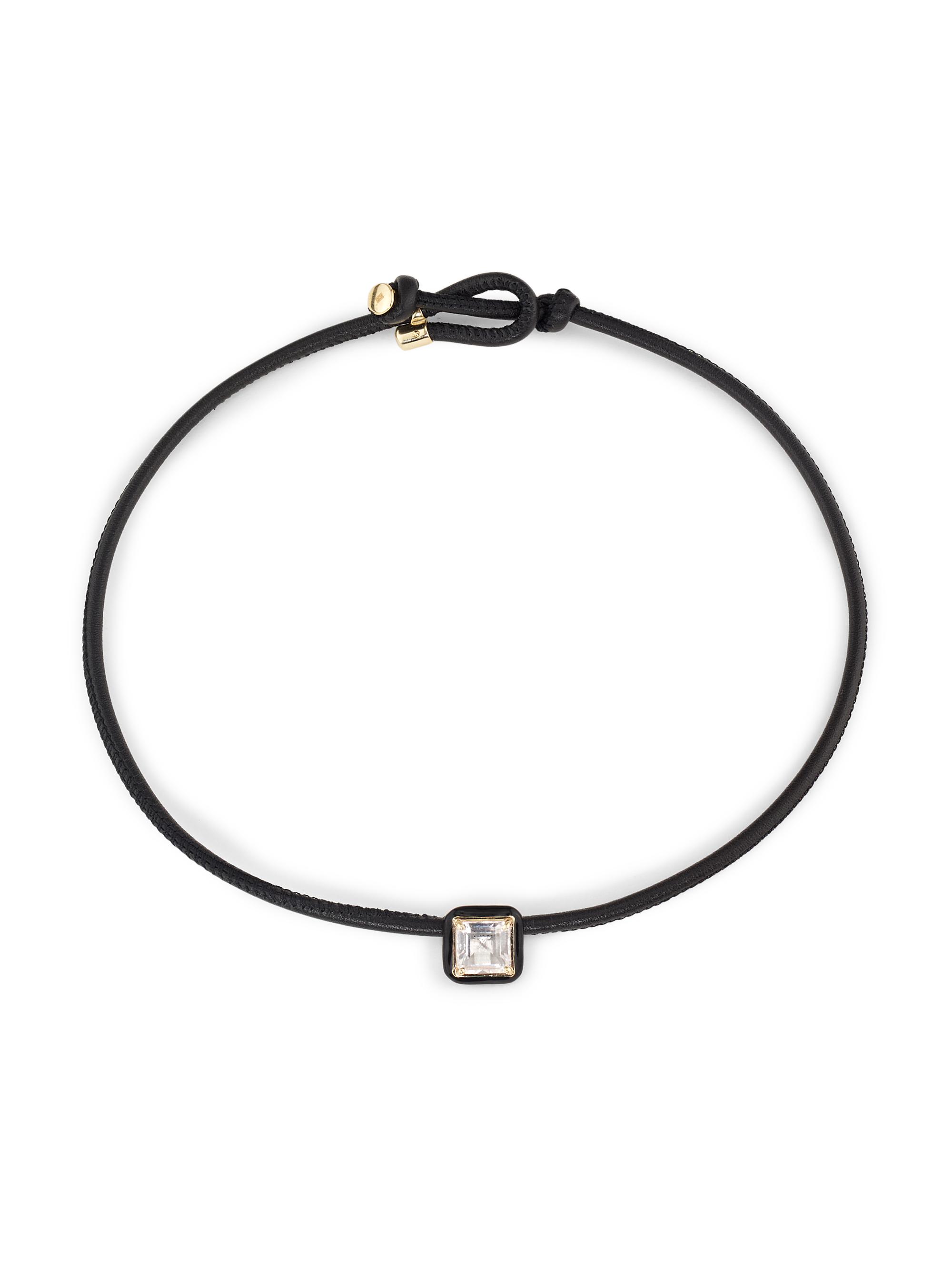 Bea Bongiasca Women's Flower Funk Pop 9K Yellow Gold, Sterling Silver, Rock Crystal, Leather & Black Enamel Choker - Yellow Gold