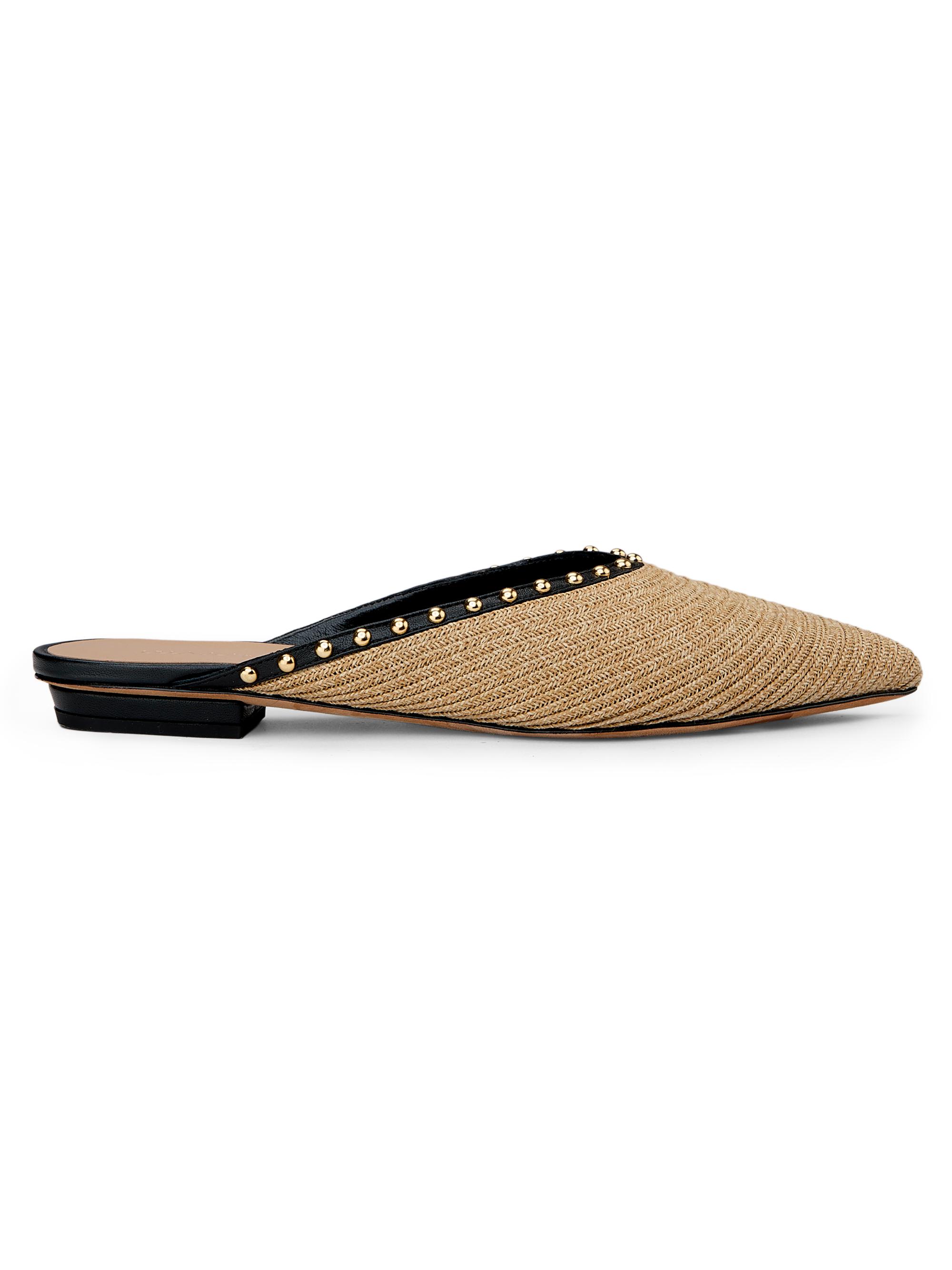Ulla Johnson Women's Hera Raffia Studded Leather-Trimmed Mules - Natural - Women's Shoes