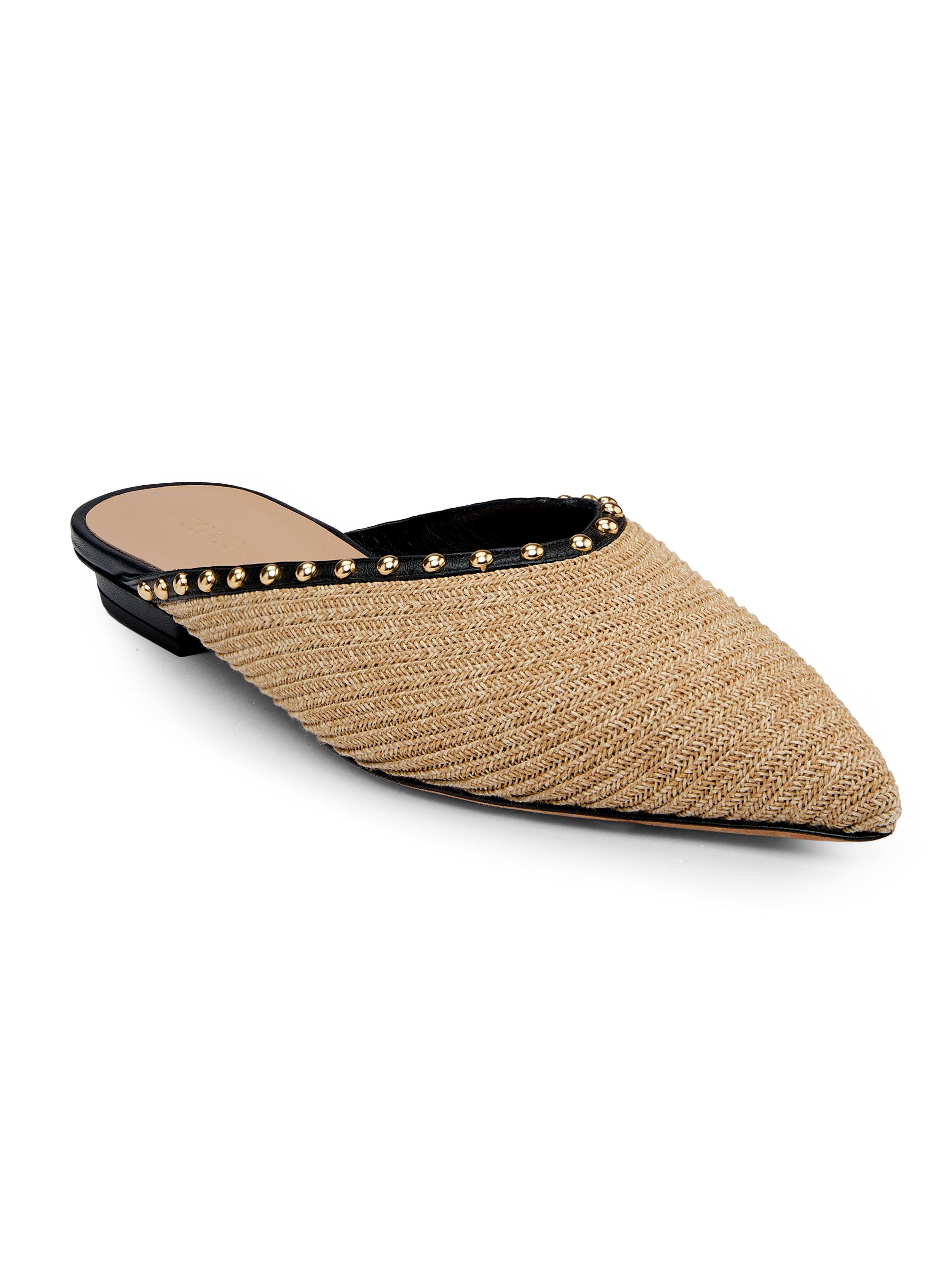 Ulla Johnson Women's Hera Raffia Studded Leather-Trimmed Mules - Natural - back view in Beige